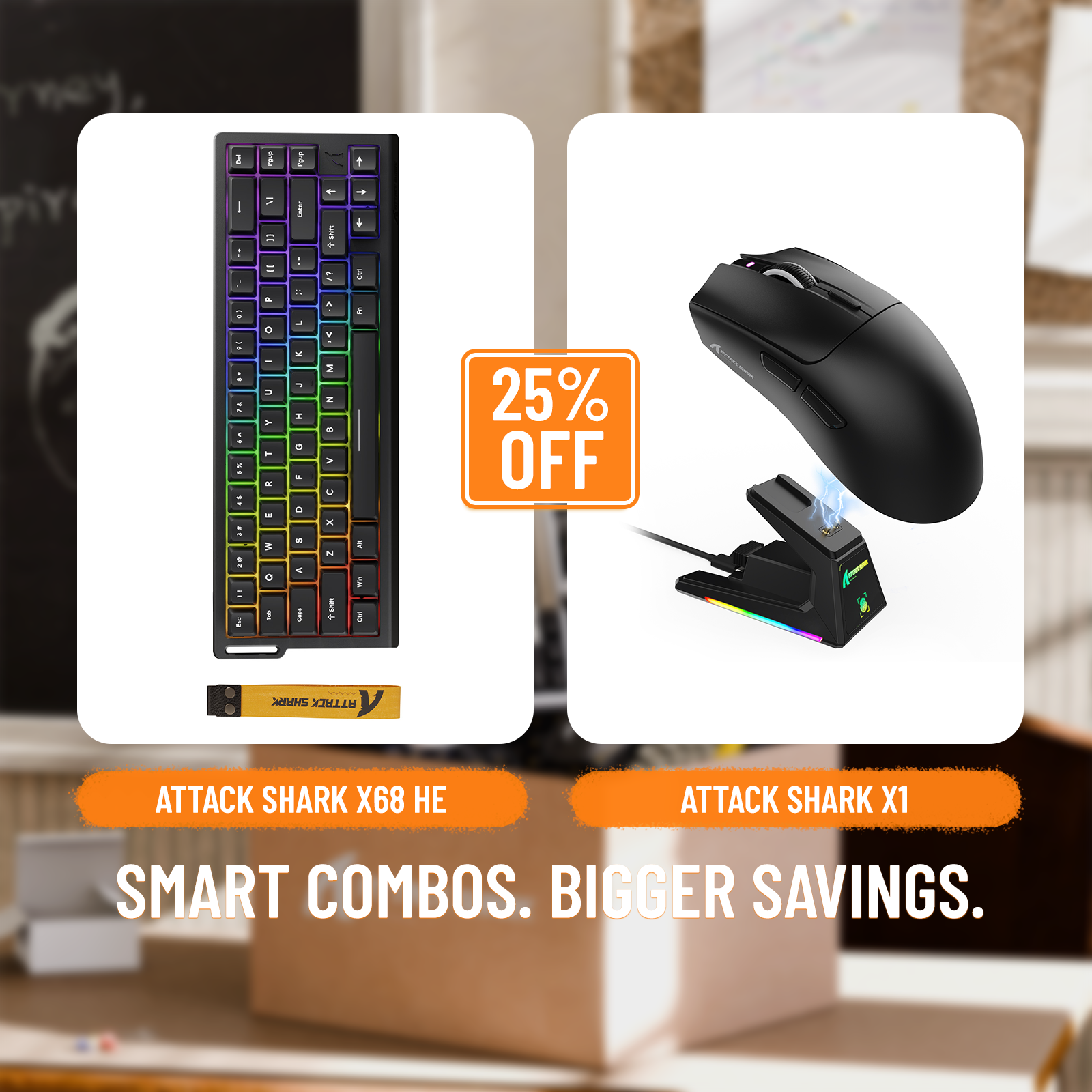 ATTACK SHARK X68HE Rapid Trigger-Tastatur + X1 Wireless Gaming-Maus im Bundle