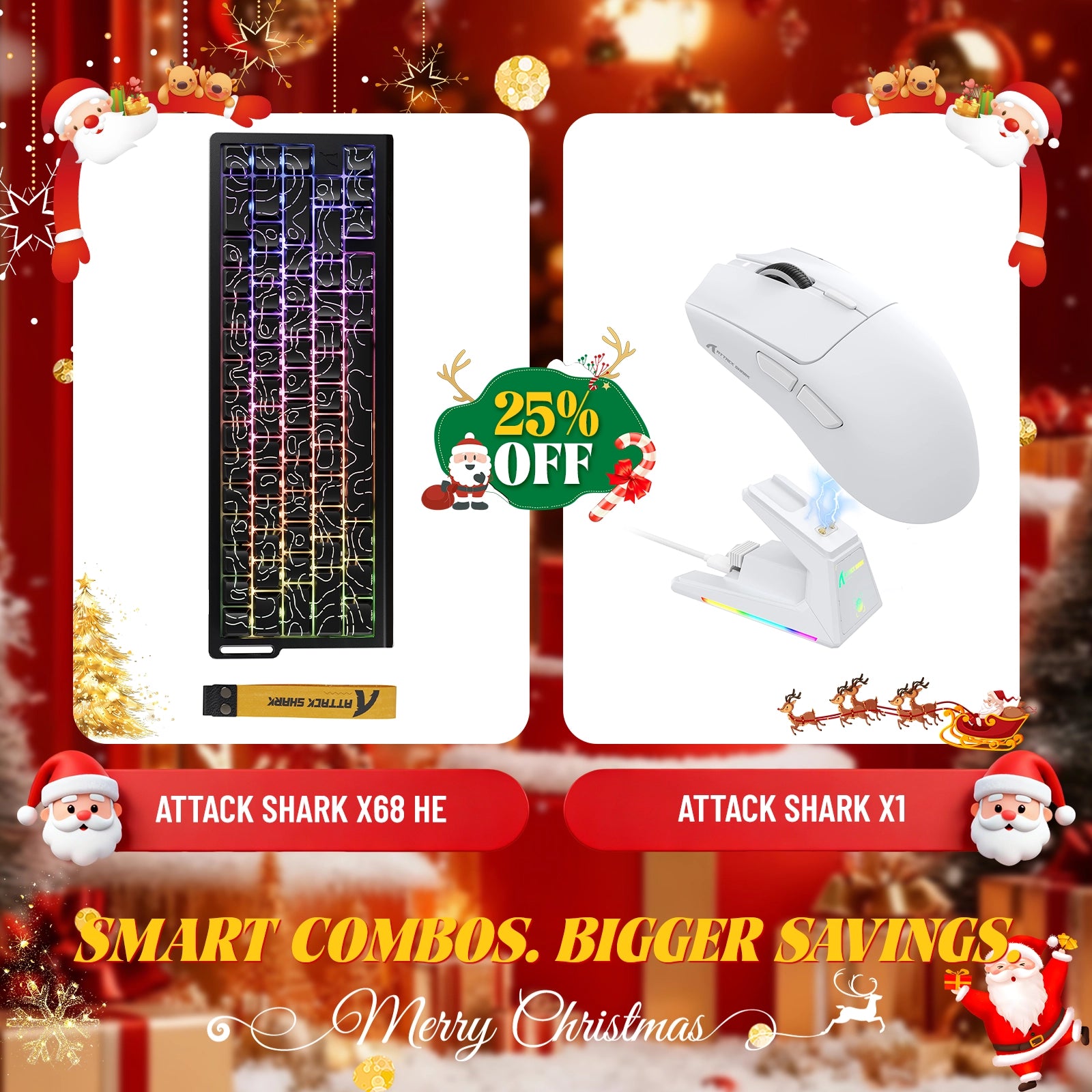 ATTACK SHARK X68HE Rapid Trigger Keyboard + X1 Wireless Gaming Mouse Bundle