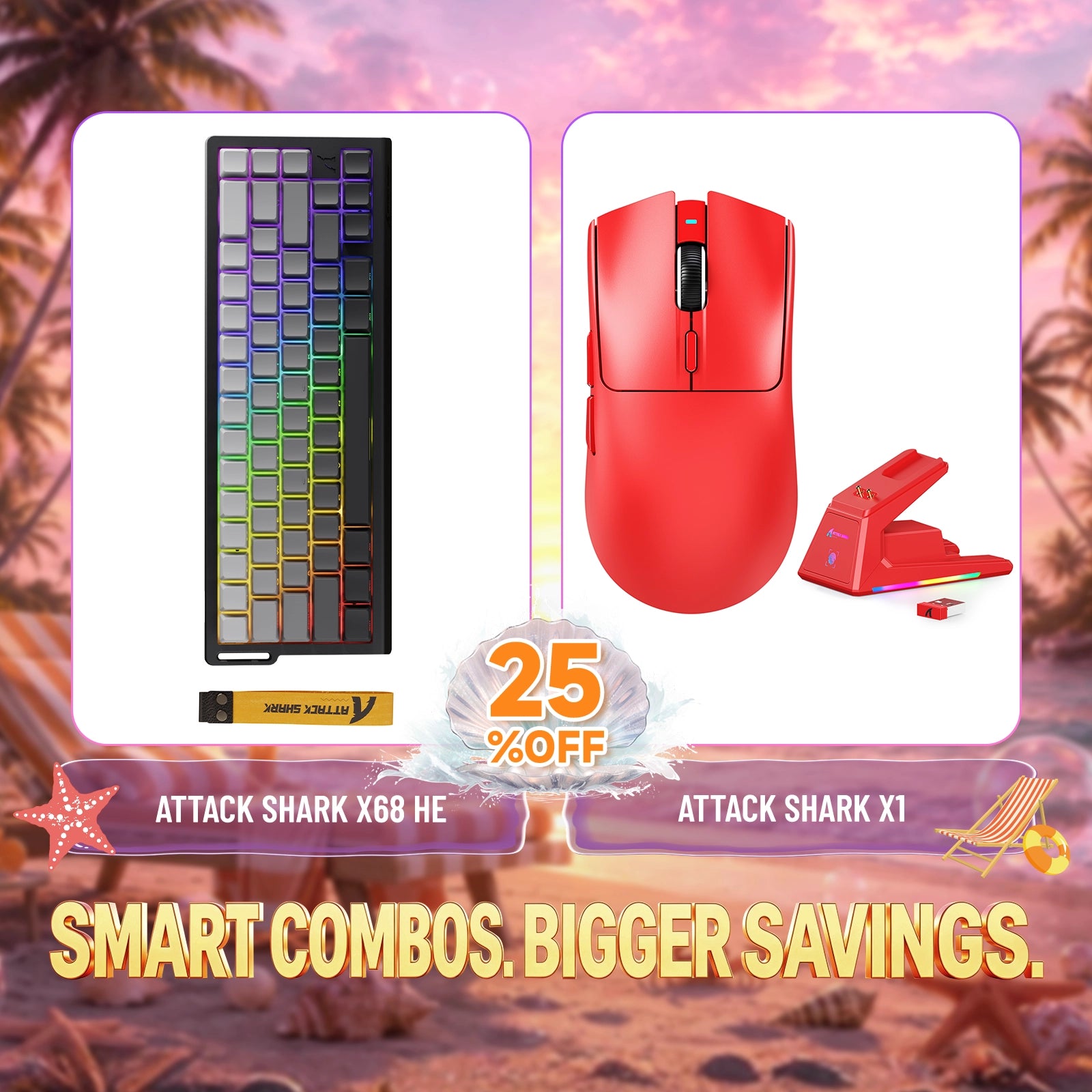 ATTACK SHARK X68HE Rapid Trigger Tastatur + X1 Kabellose Gaming-Maus Bundle