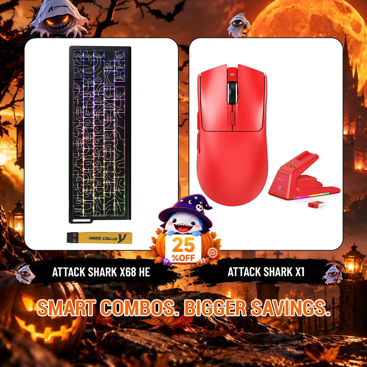 ATTACK SHARK X68HE Rapid Trigger Tastatur + X1 Kabellose Gaming-Maus Bundle