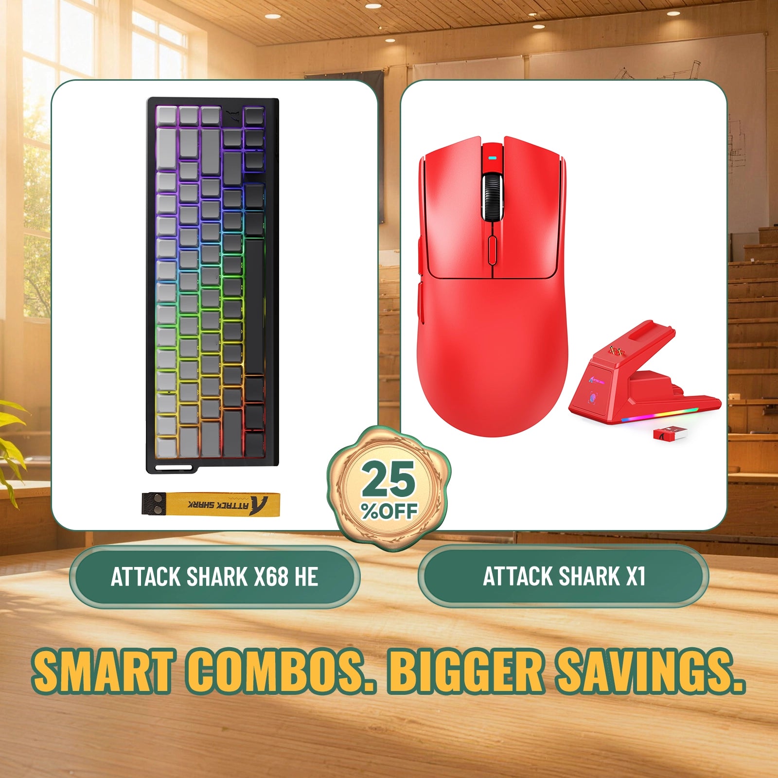 ATTACK SHARK X68HE Rapid Trigger Tastatur + X1 Kabellose Gaming-Maus Bundle