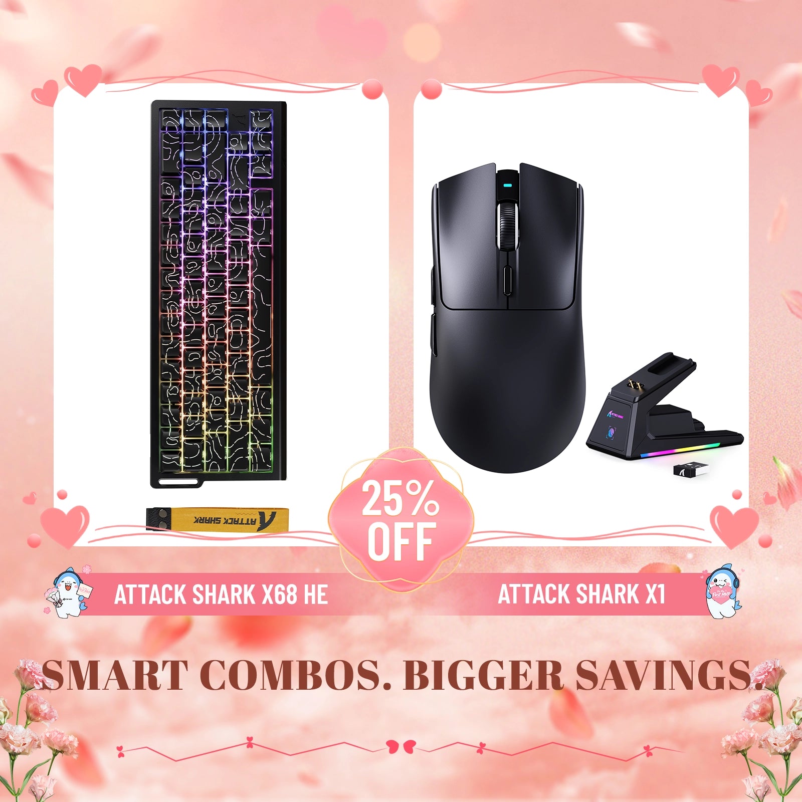 ATTACK SHARK X68HE Rapid Trigger Tastatur + X1 Kabellose Gaming-Maus Bundle