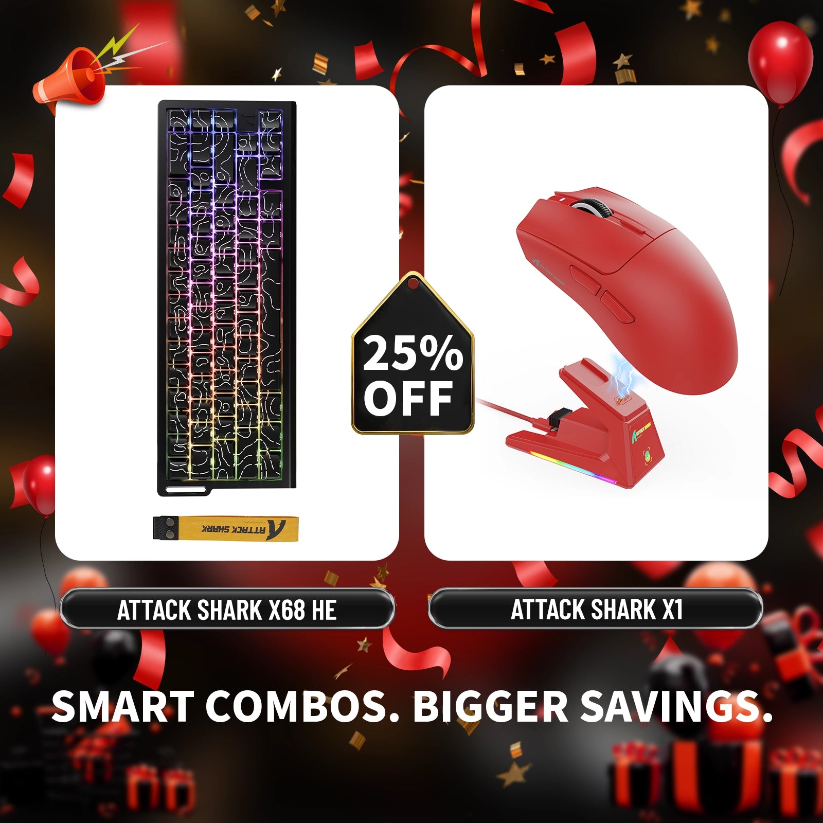 ATTACK SHARK X68HE Rapid Trigger Keyboard + X1 Wireless Gaming Mouse Bundle