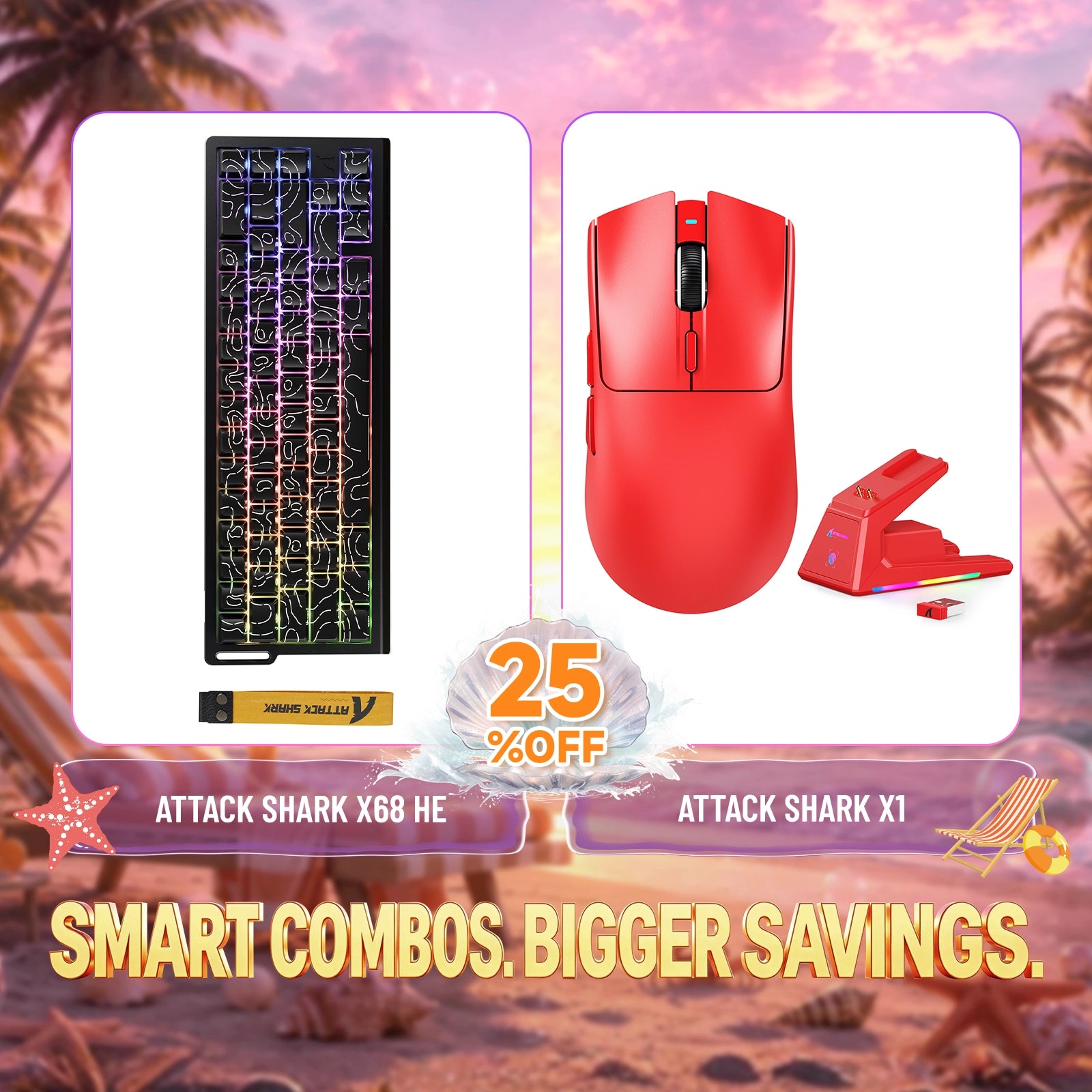ATTACK SHARK X68HE Rapid Trigger Tastatur + X1 Kabellose Gaming-Maus Bundle