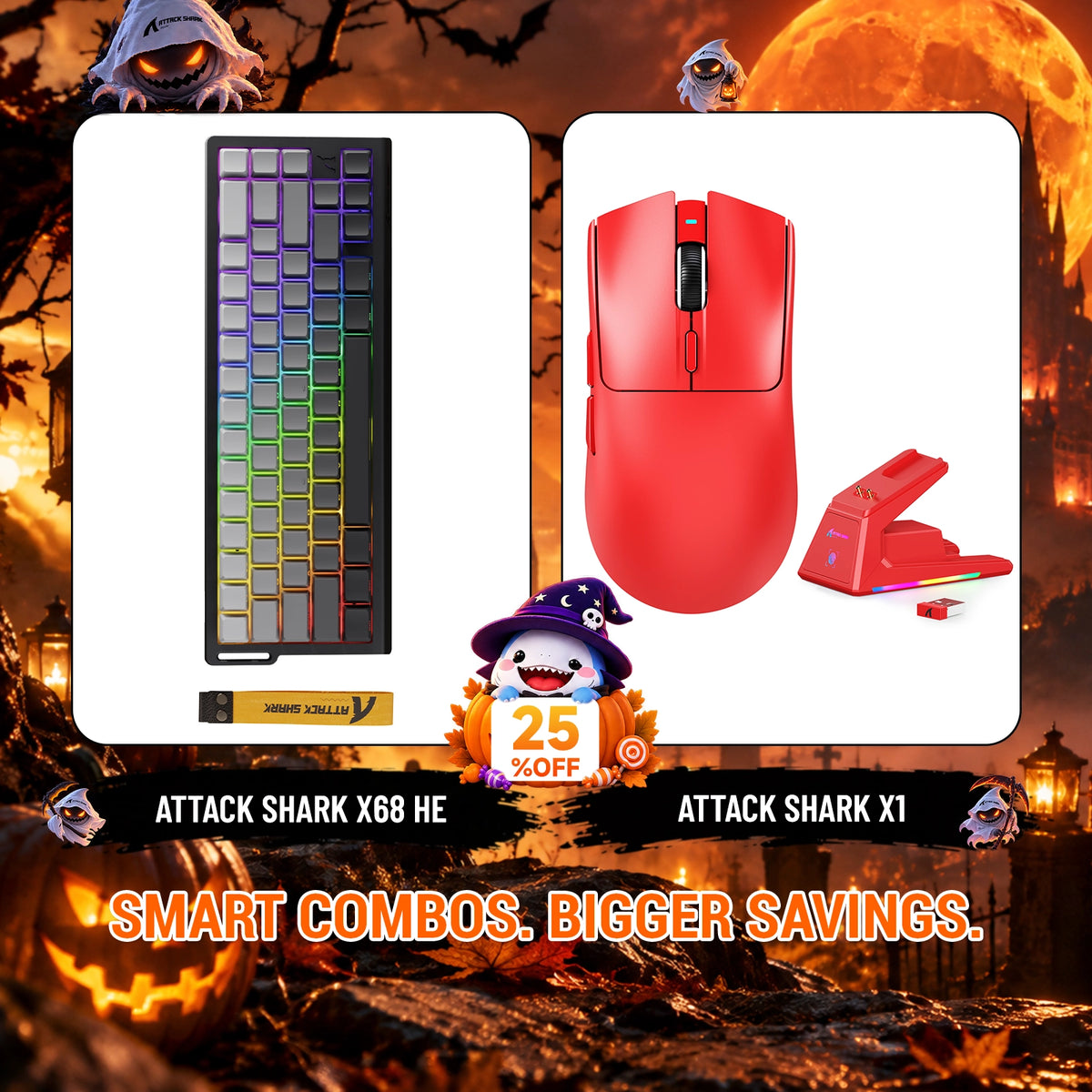 ATTACK SHARK X68HE Rapid Trigger Tastatur + X1 Kabellose Gaming-Maus Bundle
