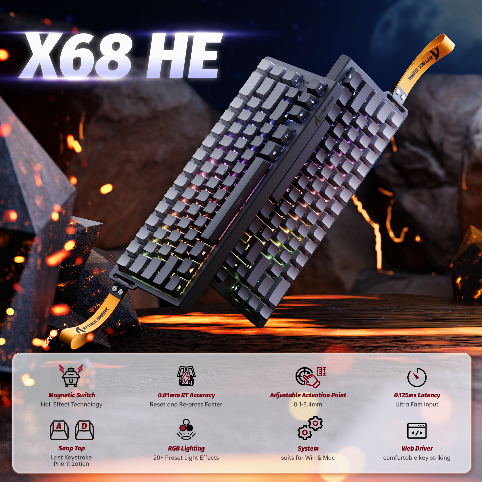 ATTACK SHARK X68 HE Rapid Trigger Keyboard Magnetic Switch