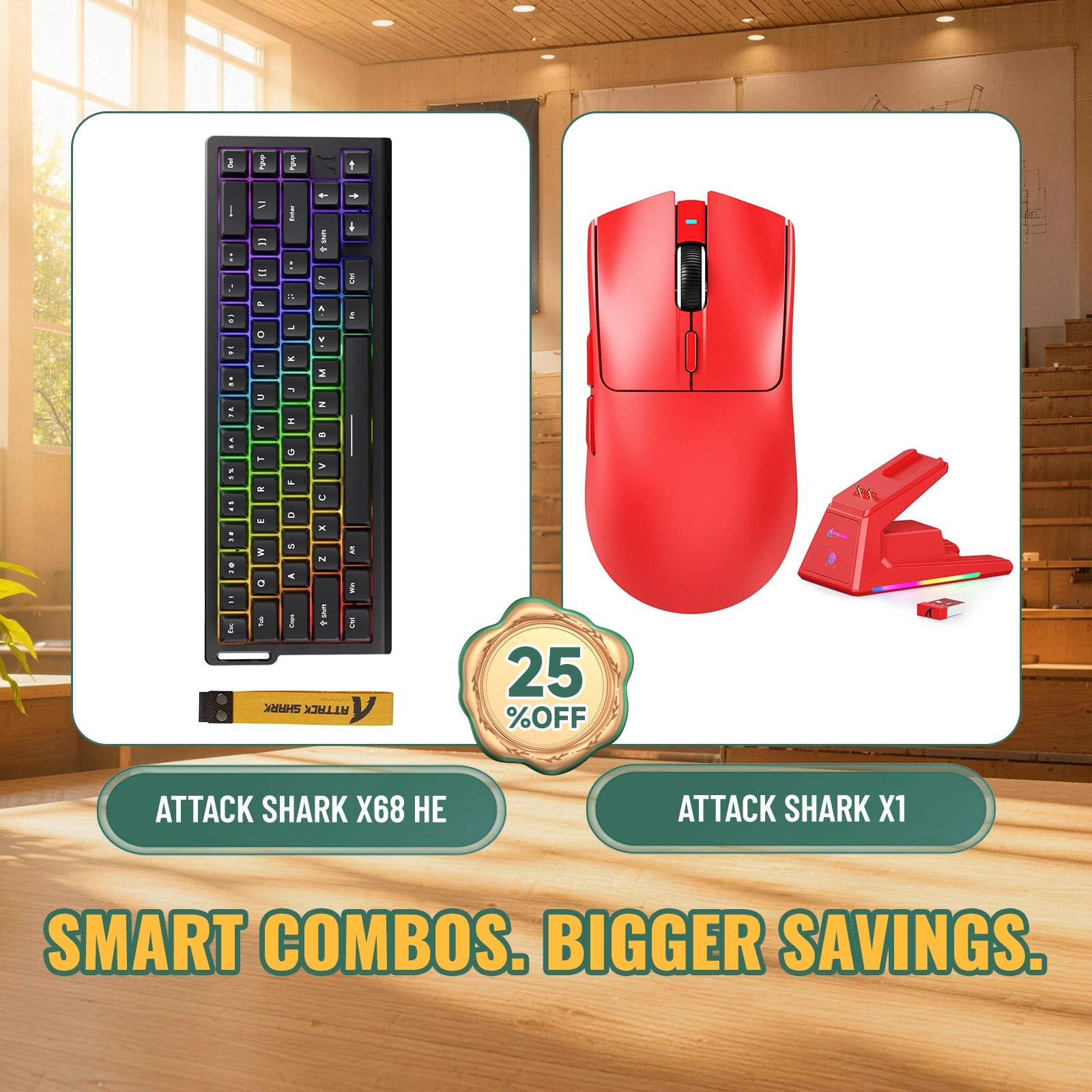 ATTACK SHARK X68HE Rapid Trigger Tastatur + X1 Kabellose Gaming-Maus Bundle