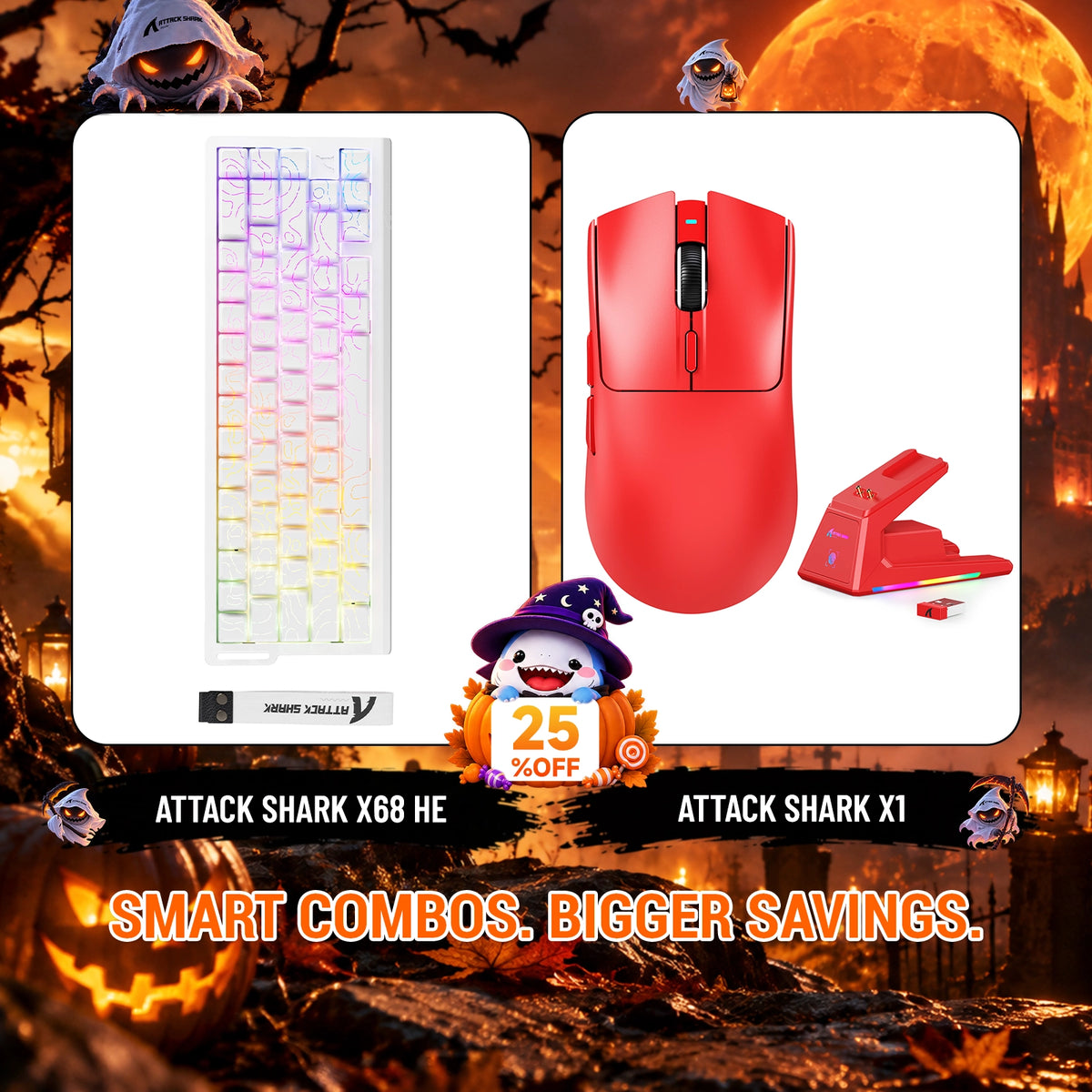 ATTACK SHARK X68HE Rapid Trigger Tastatur + X1 Kabellose Gaming-Maus Bundle