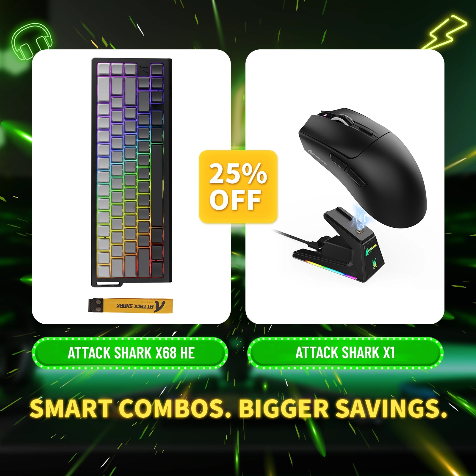 ATTACK SHARK X68HE Rapid Trigger-Tastatur + X1 Wireless Gaming-Maus im Bundle