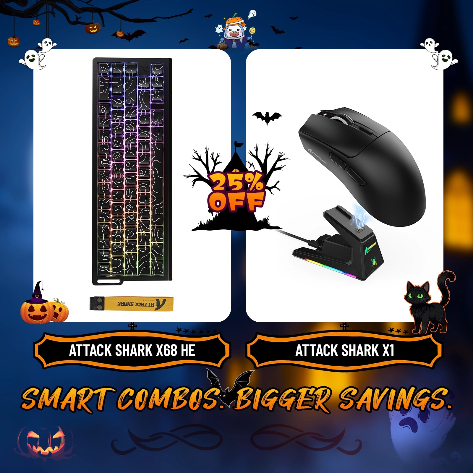 ATTACK SHARK X68HE Rapid Trigger Keyboard + X1 Wireless Gaming Mouse Bundle