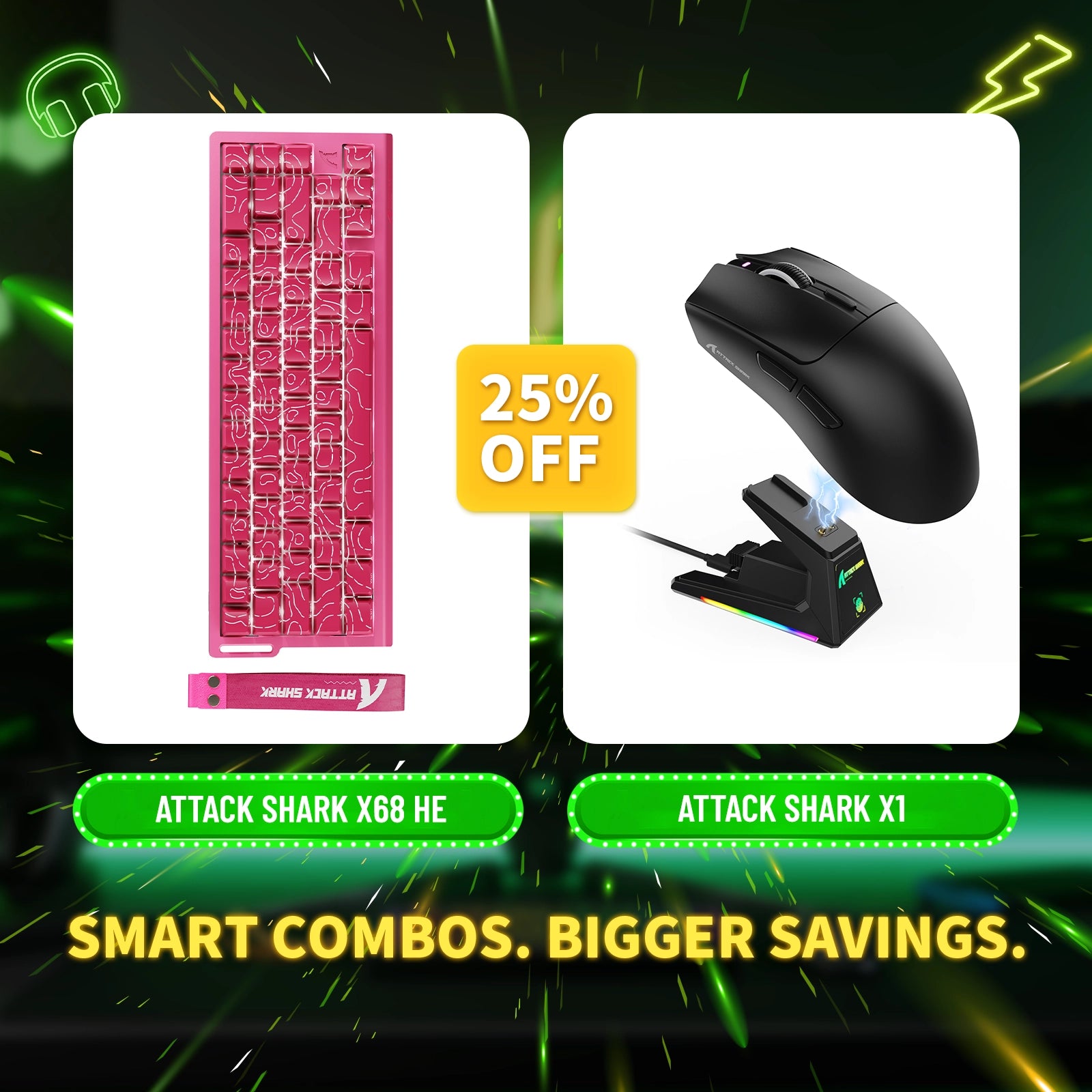 ATTACK SHARK X68HE Rapid Trigger-Tastatur + X1 Wireless Gaming-Maus im Bundle