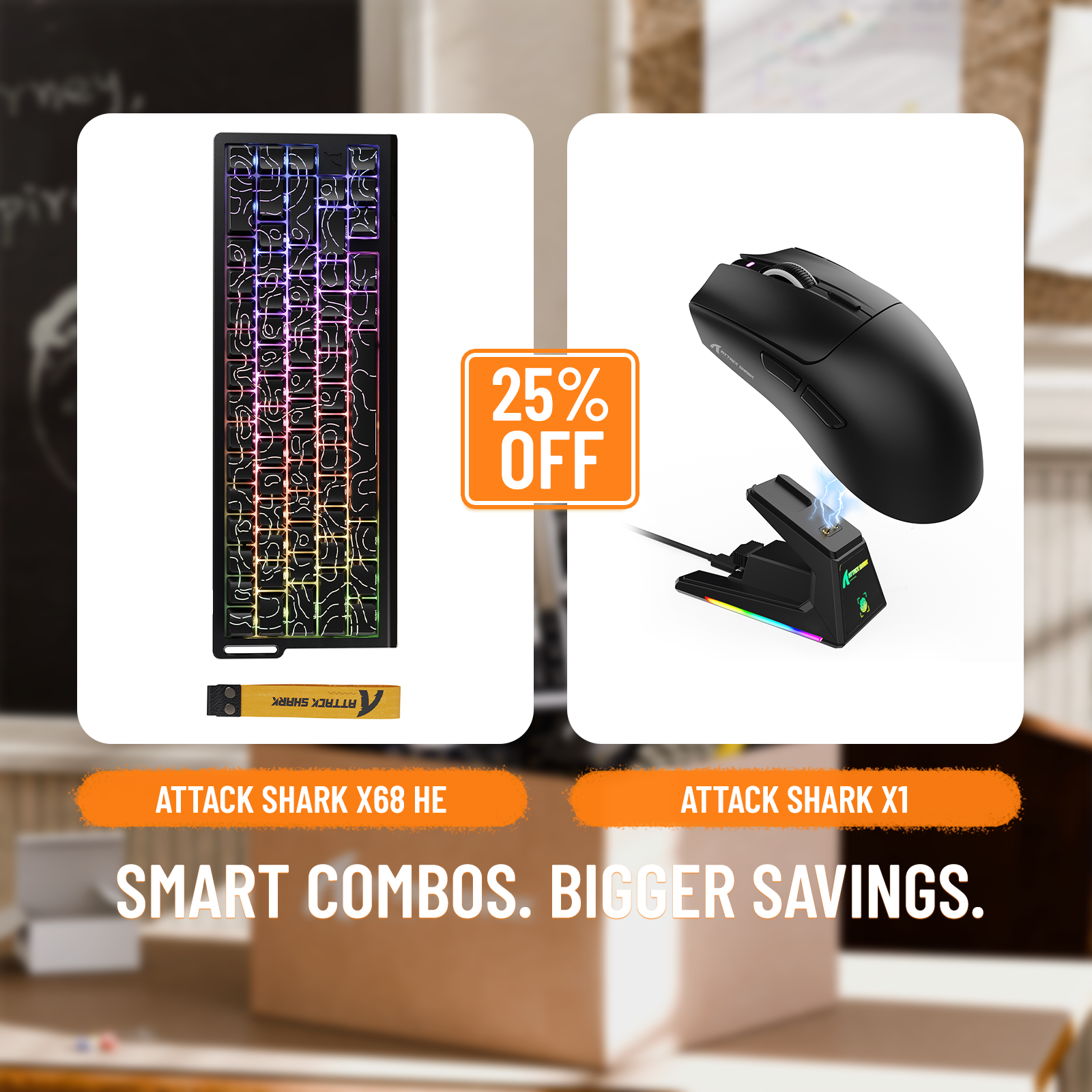 ATTACK SHARK X68HE Rapid Trigger-Tastatur + X1 Wireless Gaming-Maus im Bundle