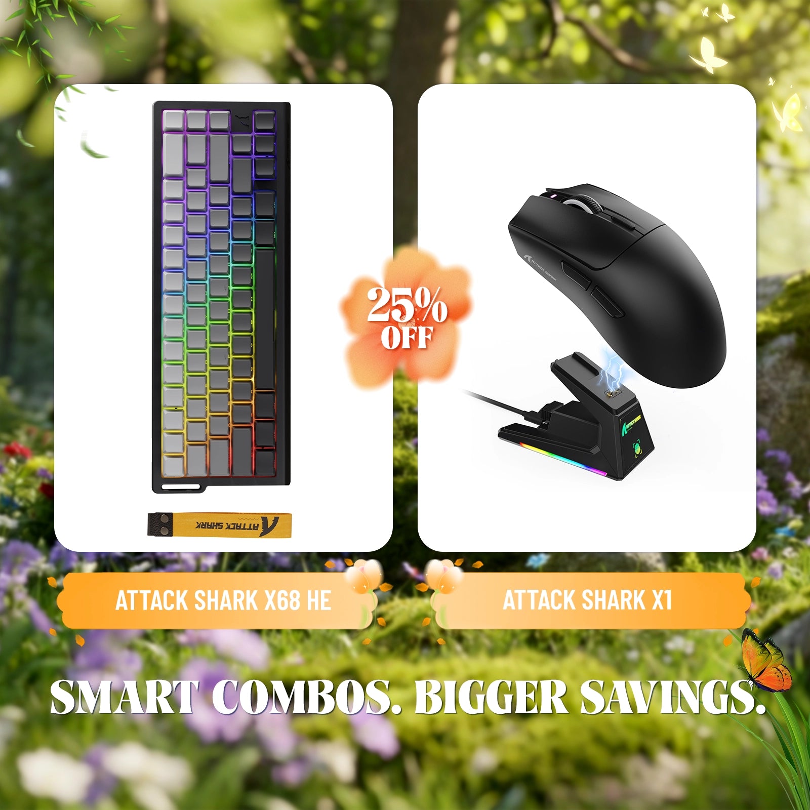 ATTACK SHARK X68HE Rapid Trigger Keyboard + X1 Wireless Gaming Mouse Bundle