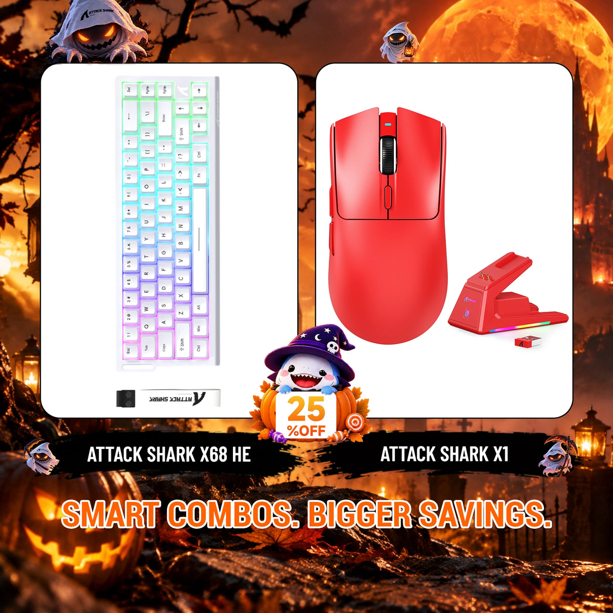 ATTACK SHARK X68HE Rapid Trigger Tastatur + X1 Kabellose Gaming-Maus Bundle