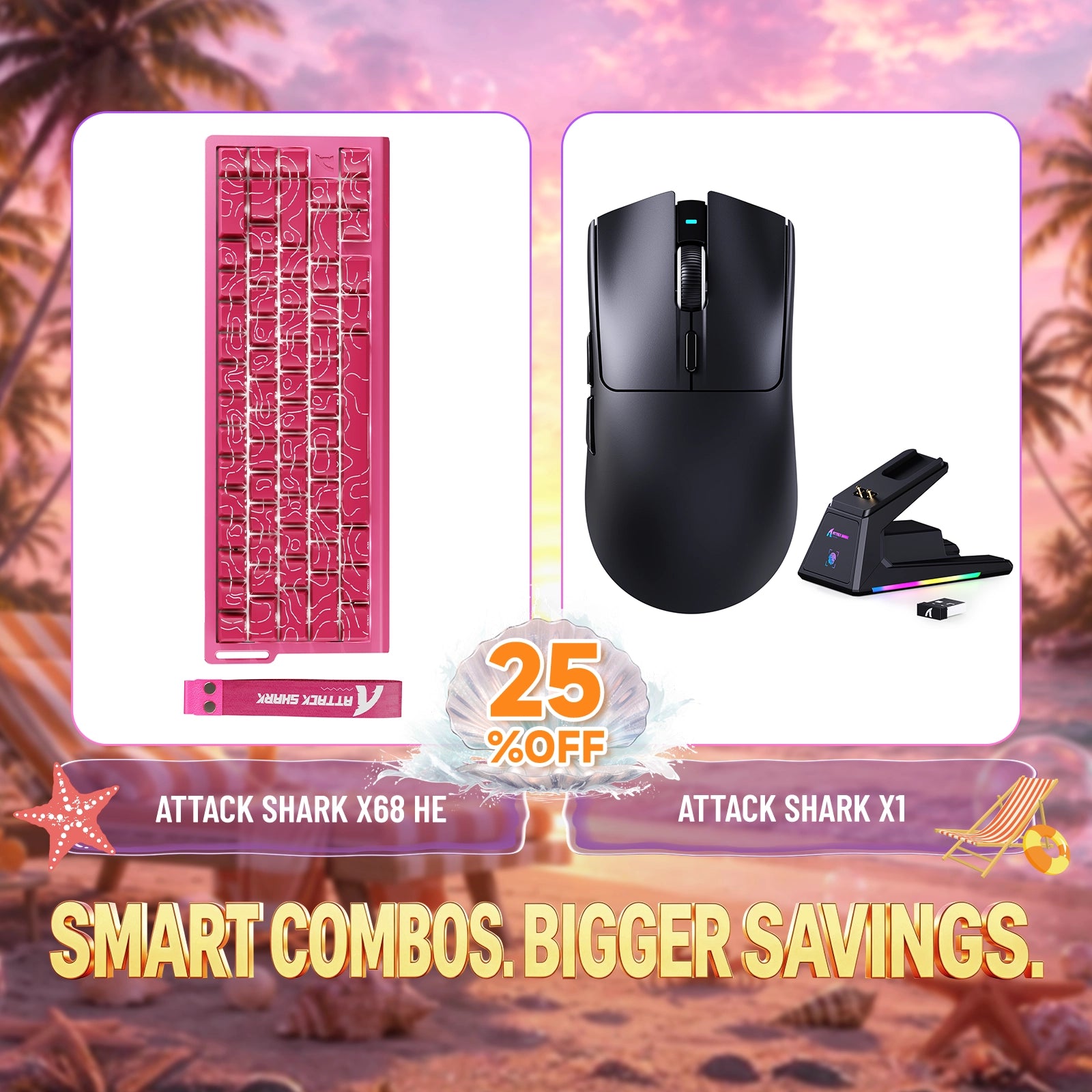 ATTACK SHARK X68HE Rapid Trigger Tastatur + X1 Kabellose Gaming-Maus Bundle
