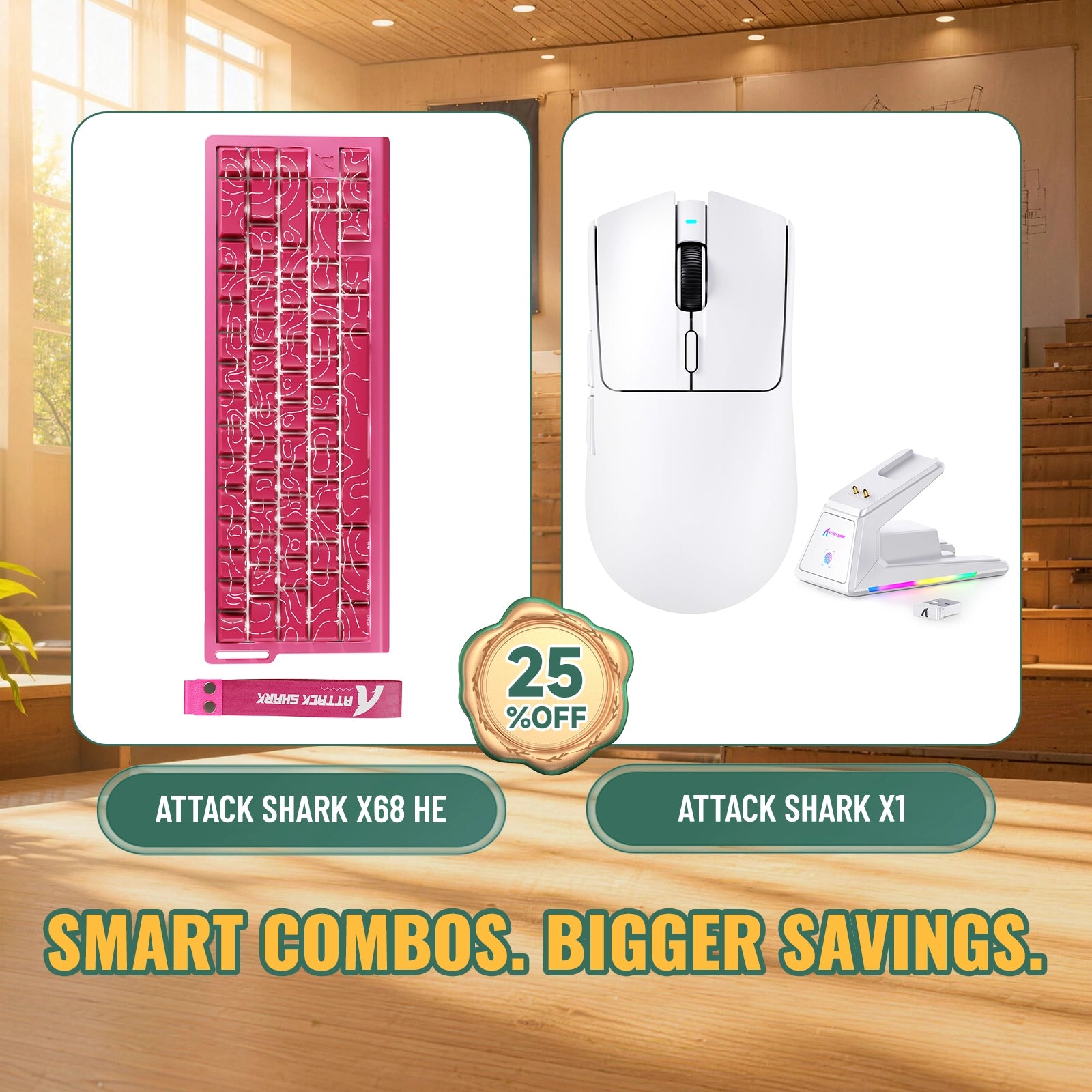 ATTACK SHARK X68HE Rapid Trigger Tastatur + X1 Kabellose Gaming-Maus Bundle