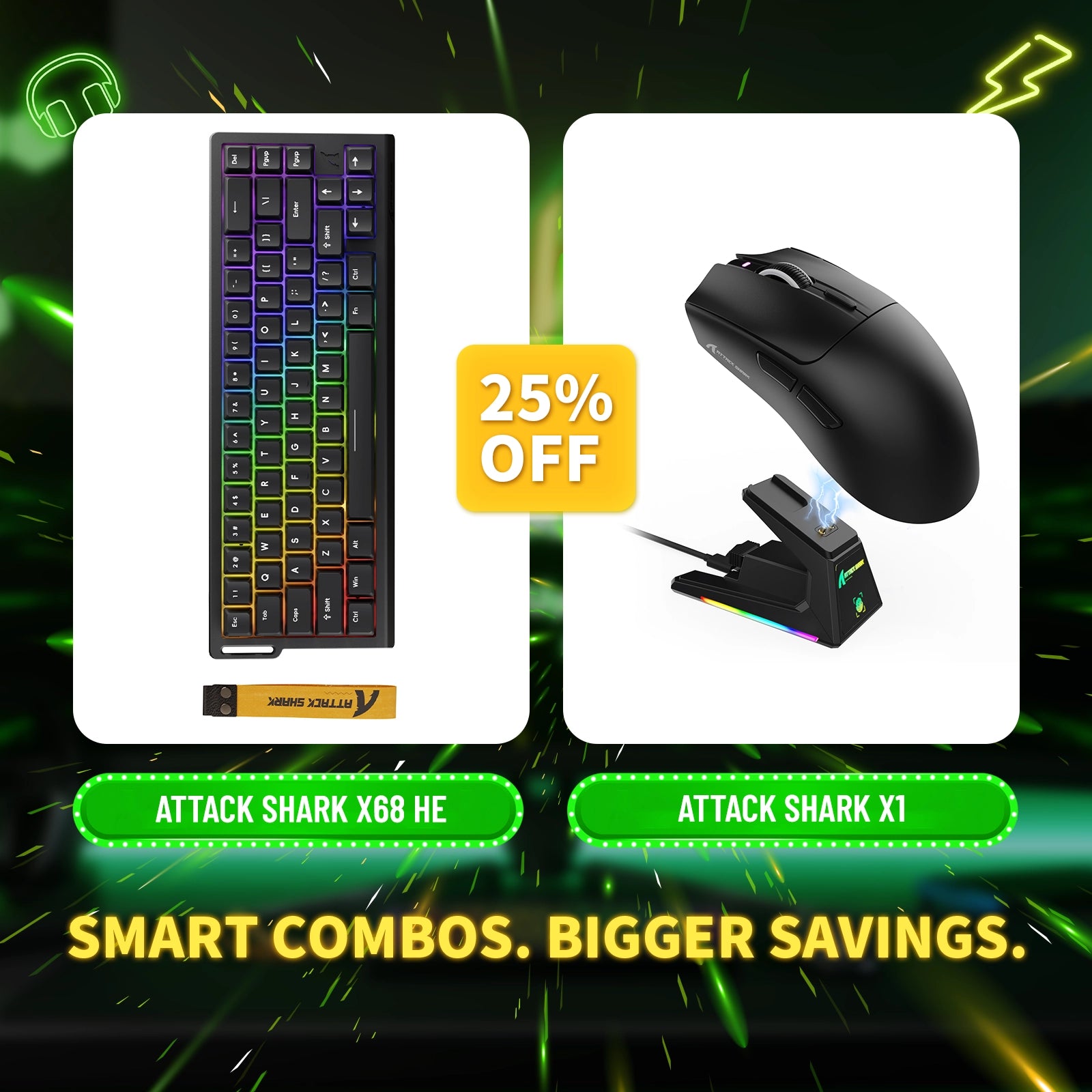 ATTACK SHARK X68HE Rapid Trigger-Tastatur + X1 Wireless Gaming-Maus im Bundle