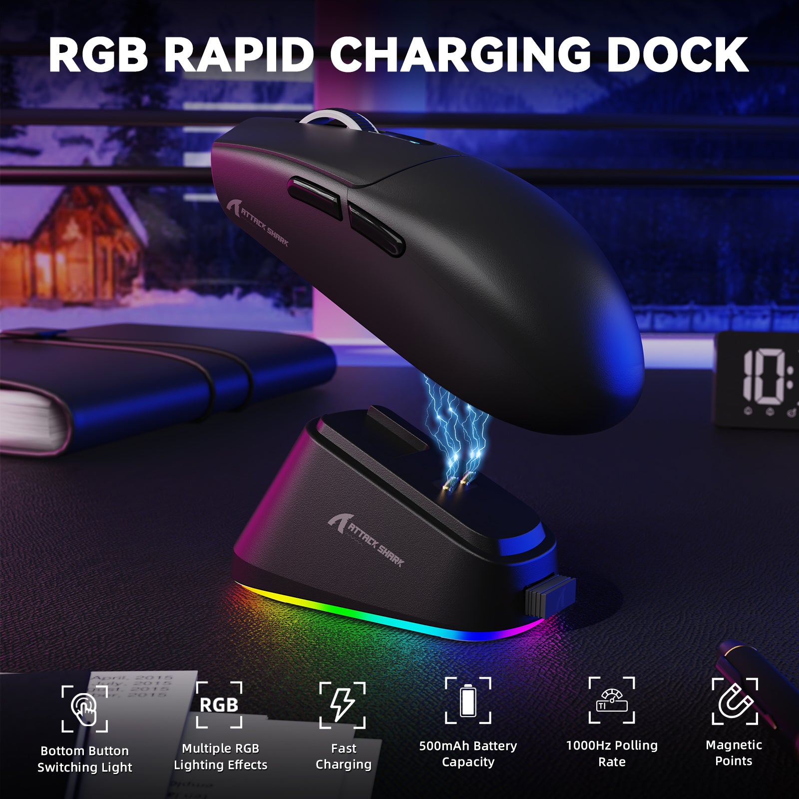ATTACK SHARK G3PRO Kabellose Tri-Mode-Gaming-Maus mit Ladestation, 25.000 DPI, ultraleicht