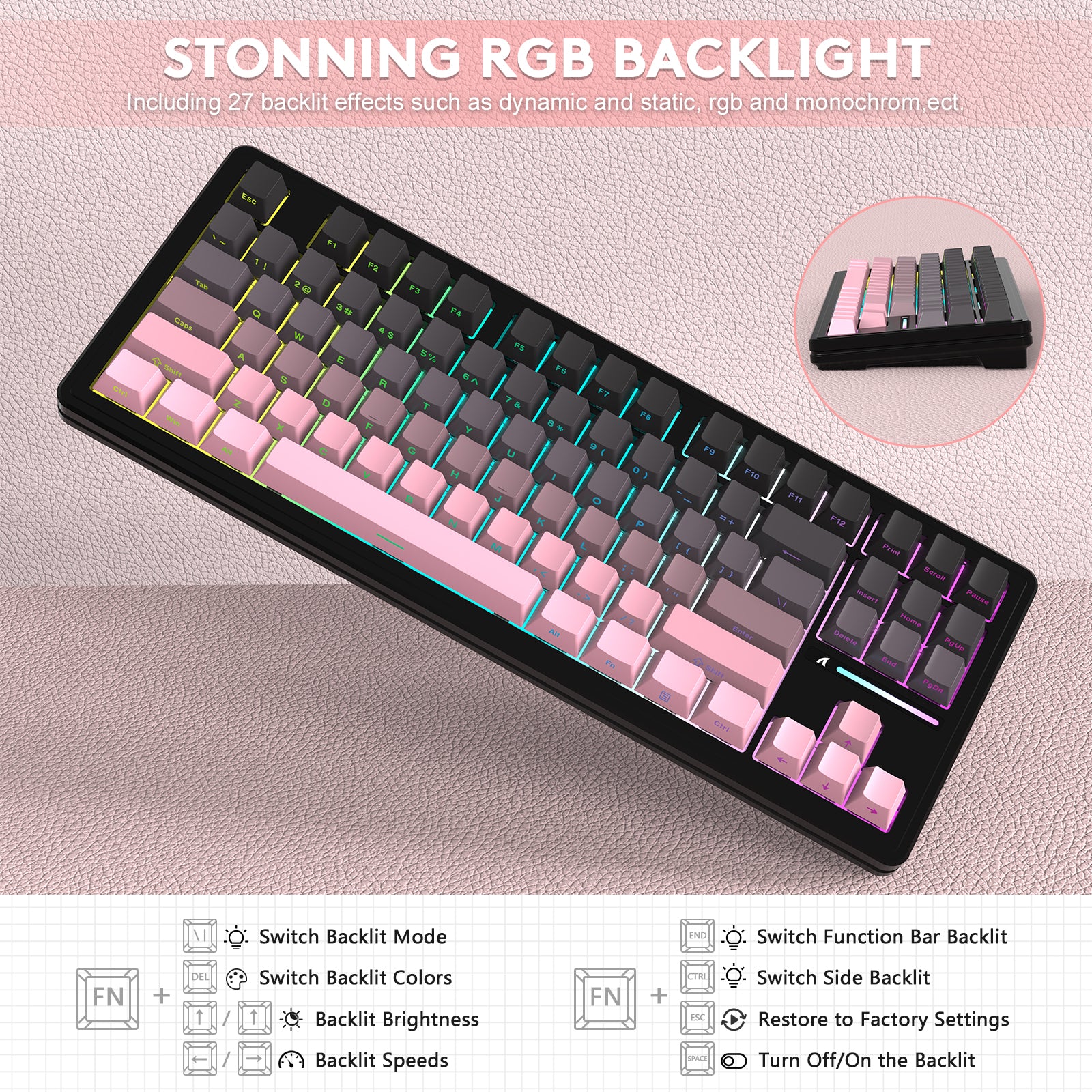 ATTACK SHARK M87PRO Kabellose mechanische Tastatur mit seitlich bedruckten PBT-Tastenkappen