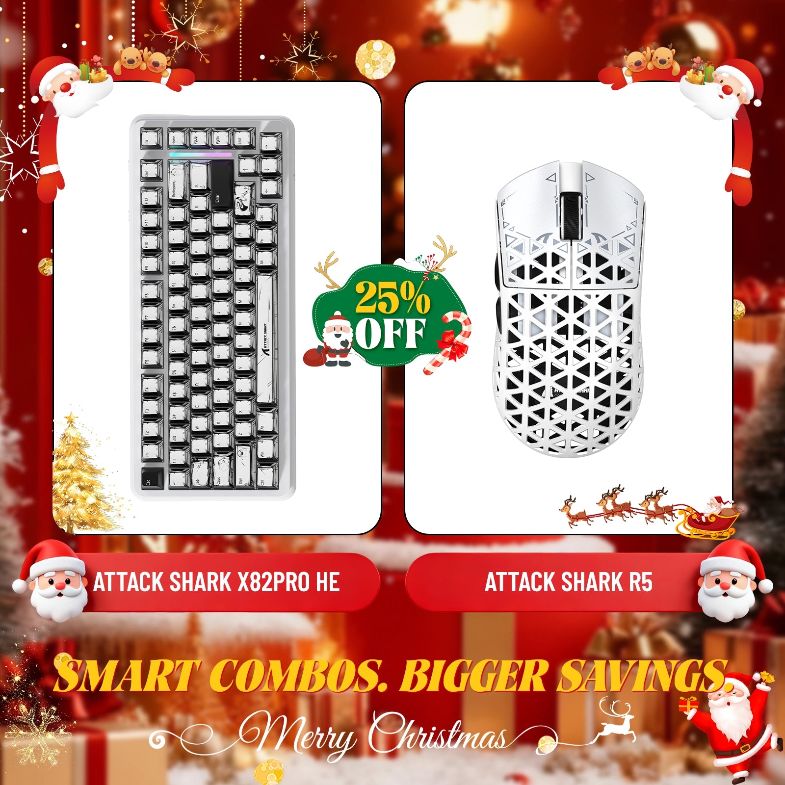 ATTACK SHARK X82PRO HE Rapid Trigger Keyboard + R5 Carbon Fiber Wireless Gaming Mouse Bundle