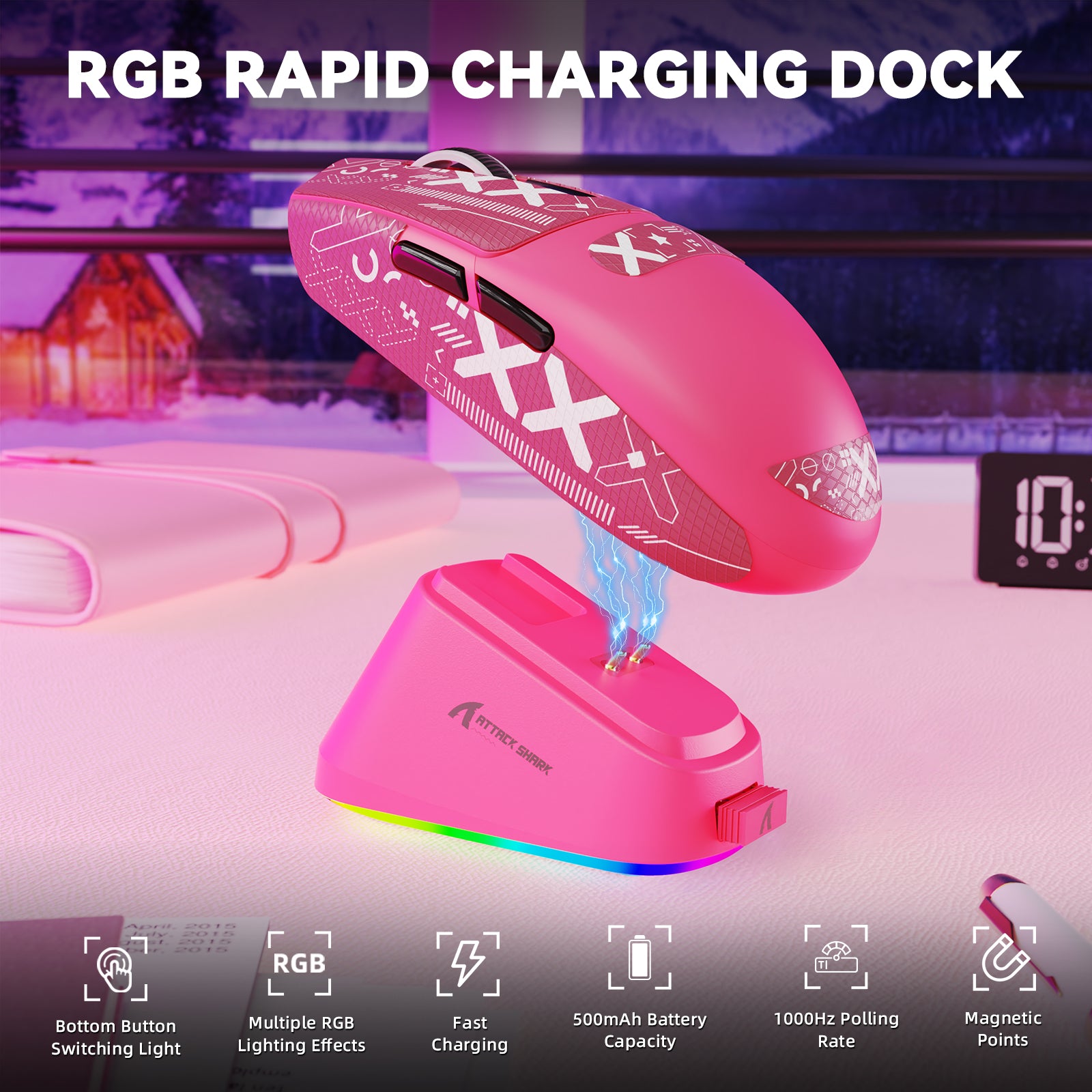 ATTACK SHARK G3PRO Kabellose Tri-Mode-Gaming-Maus mit Ladestation, 25.000 DPI, ultraleicht