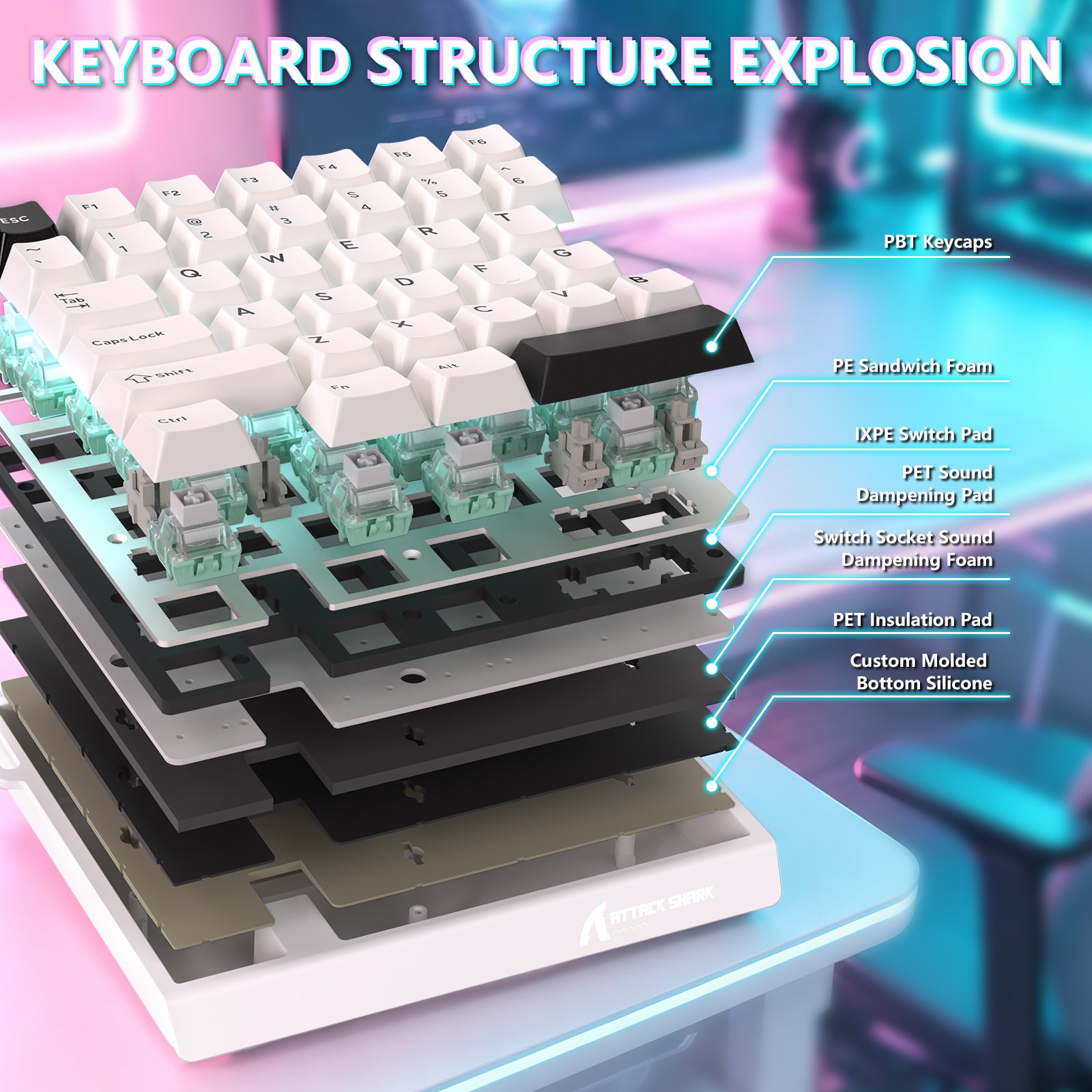ATTACK SHARK M36 HE Einhändiges Tastatur mit Magnetischem Schalter & C01 ULTRA LED Aviator Kabel
