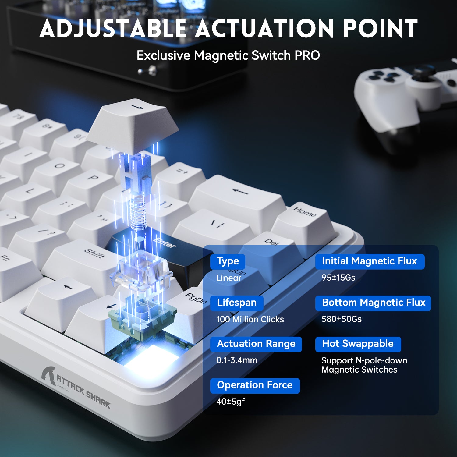 ATTACK SHARK X65 HE Magnetic Switch Rapid Trigger Keyboard With 8Khz Coiled Cable