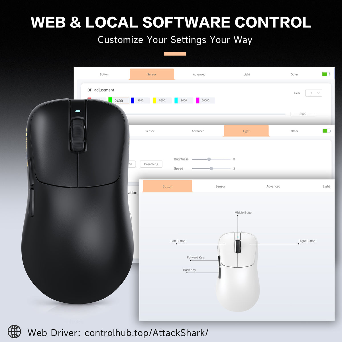 ATTACK SHARK V2 AIR PAW3955MAX Ergonomische kabellose Gaming-Maus