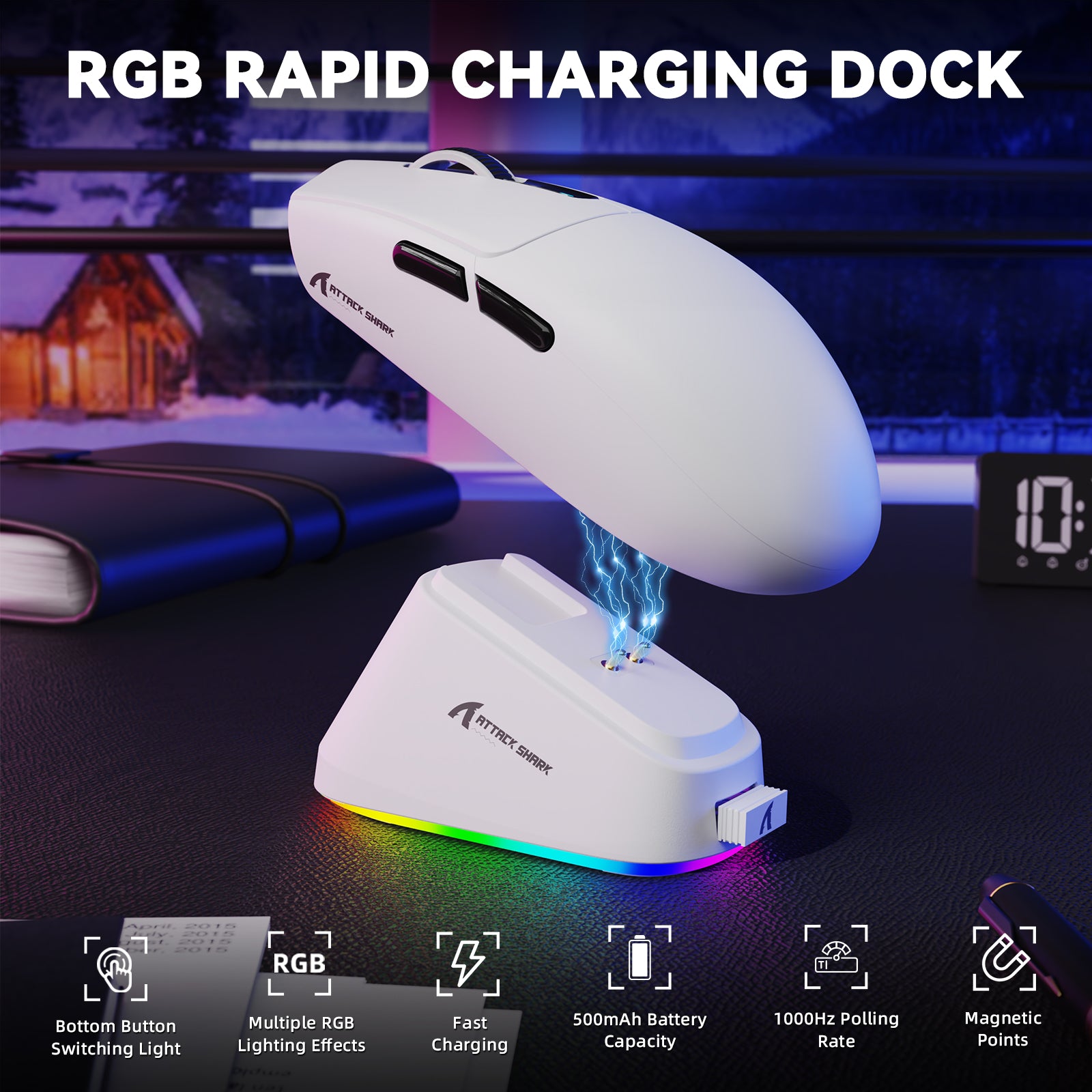 ATTACK SHARK G3PRO Kabellose Tri-Mode-Gaming-Maus mit Ladestation, 25.000 DPI, ultraleicht