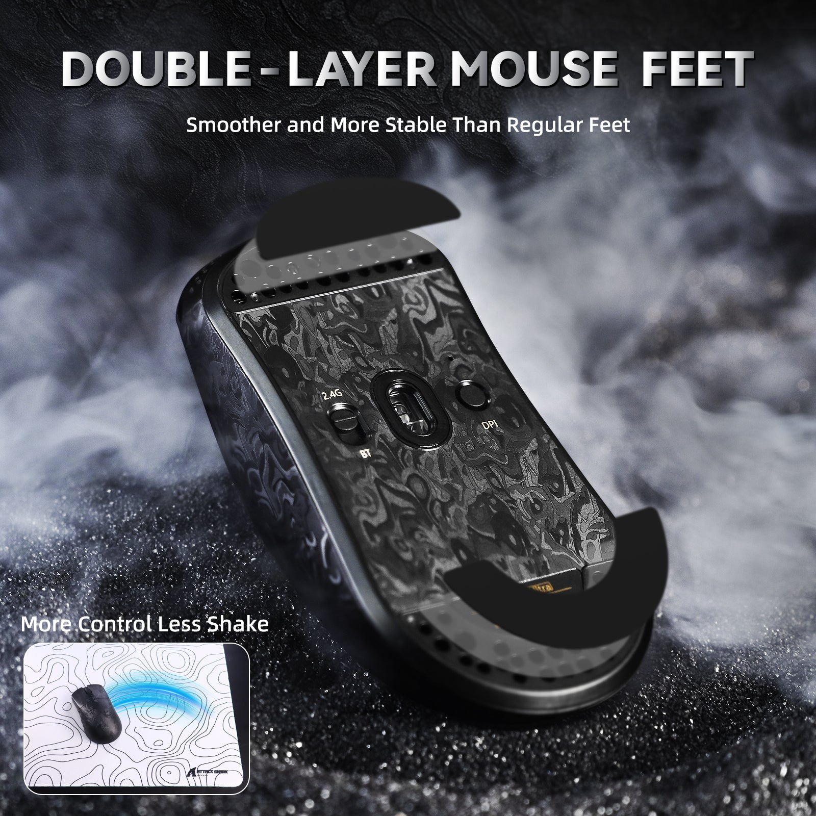 ATTACK SHARK R11 ULTRA Carbon Fiber Wireless 8K PAW3950MAX Gaming-Maus mit C06 Ultra LED-Kabel