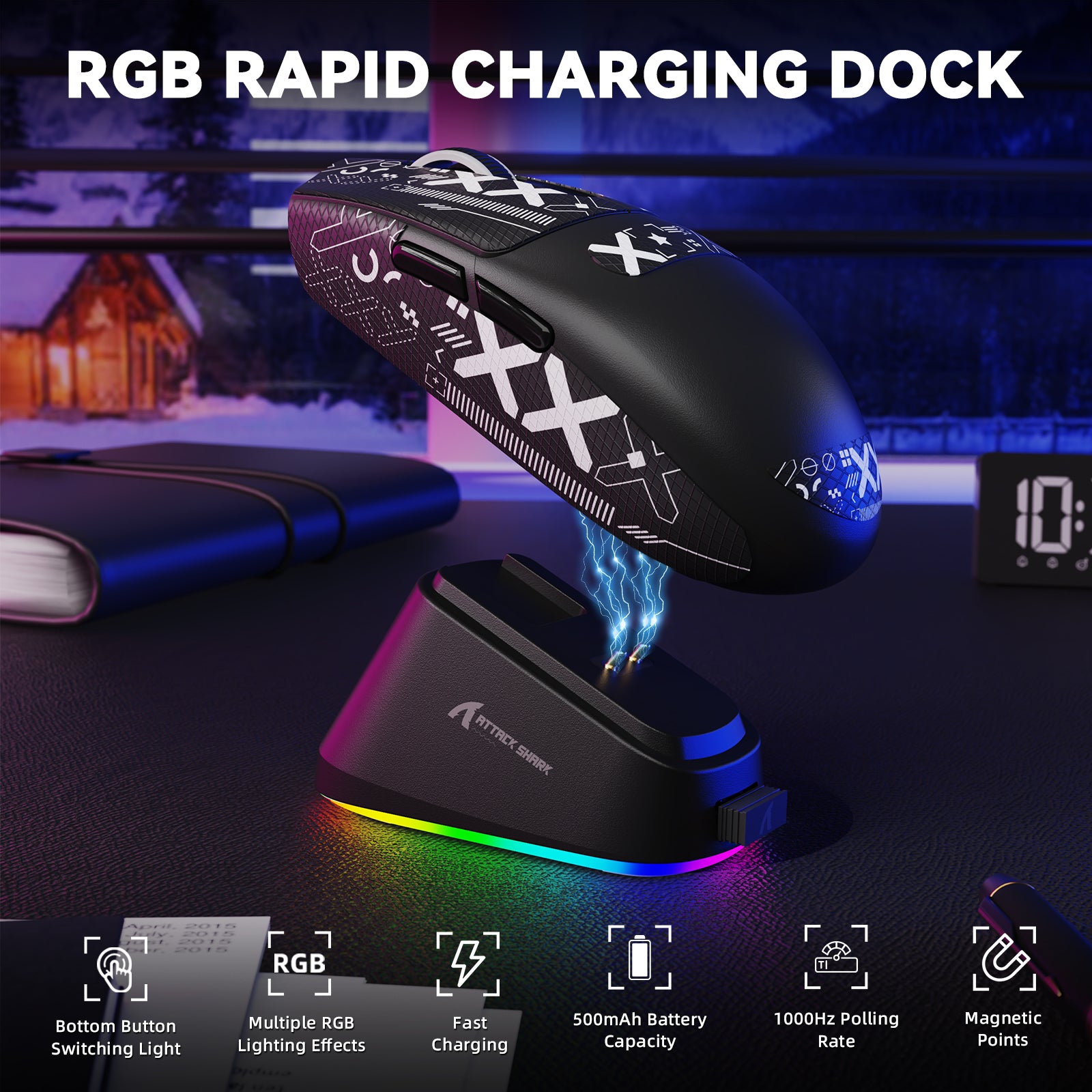 ATTACK SHARK G3PRO Kabellose Tri-Mode-Gaming-Maus mit Ladestation, 25.000 DPI, ultraleicht