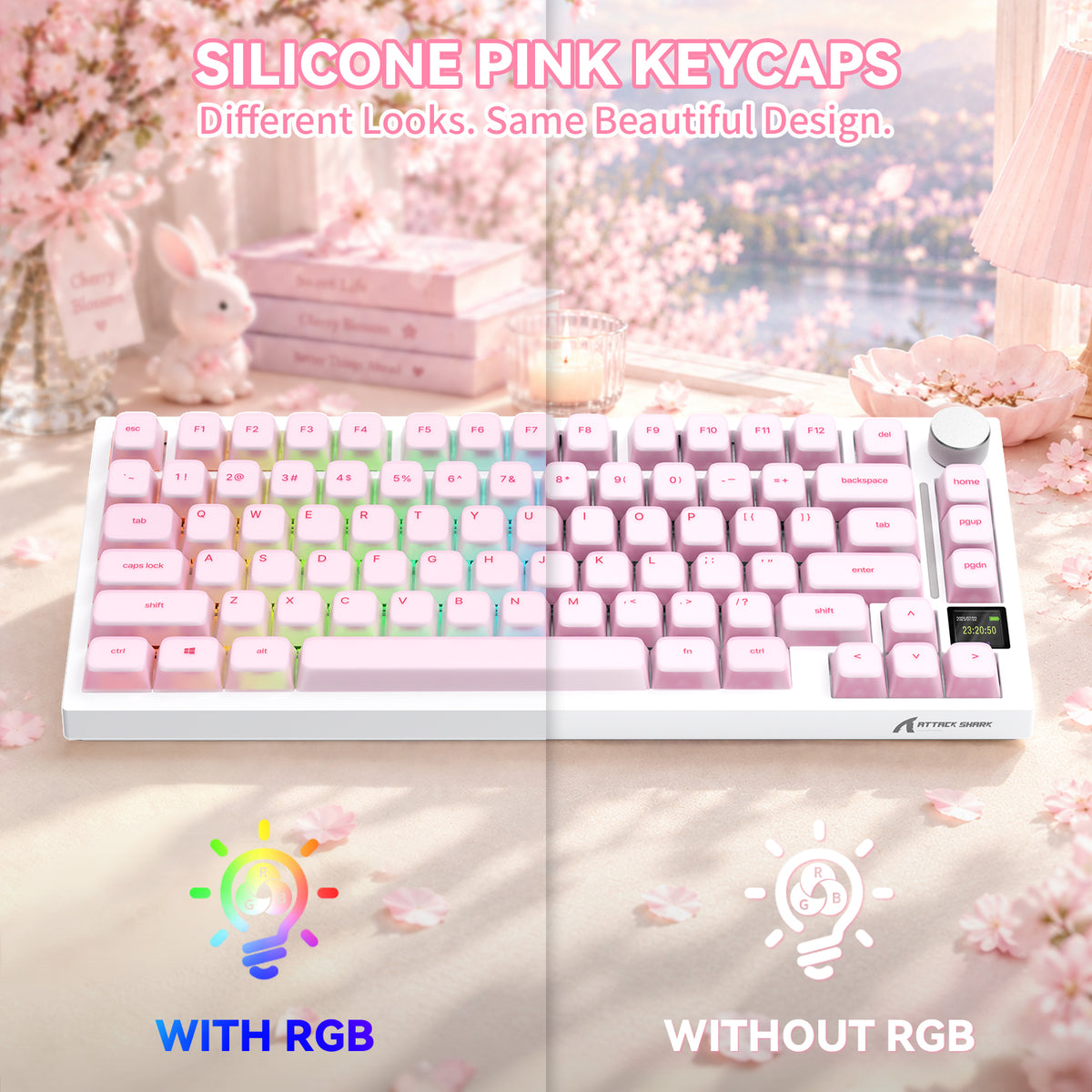 ATTACK SHARK SK01 Tastenkappenset mit 113 Tasten aus Silikon, Cherry-Profil, ANSI, Pink