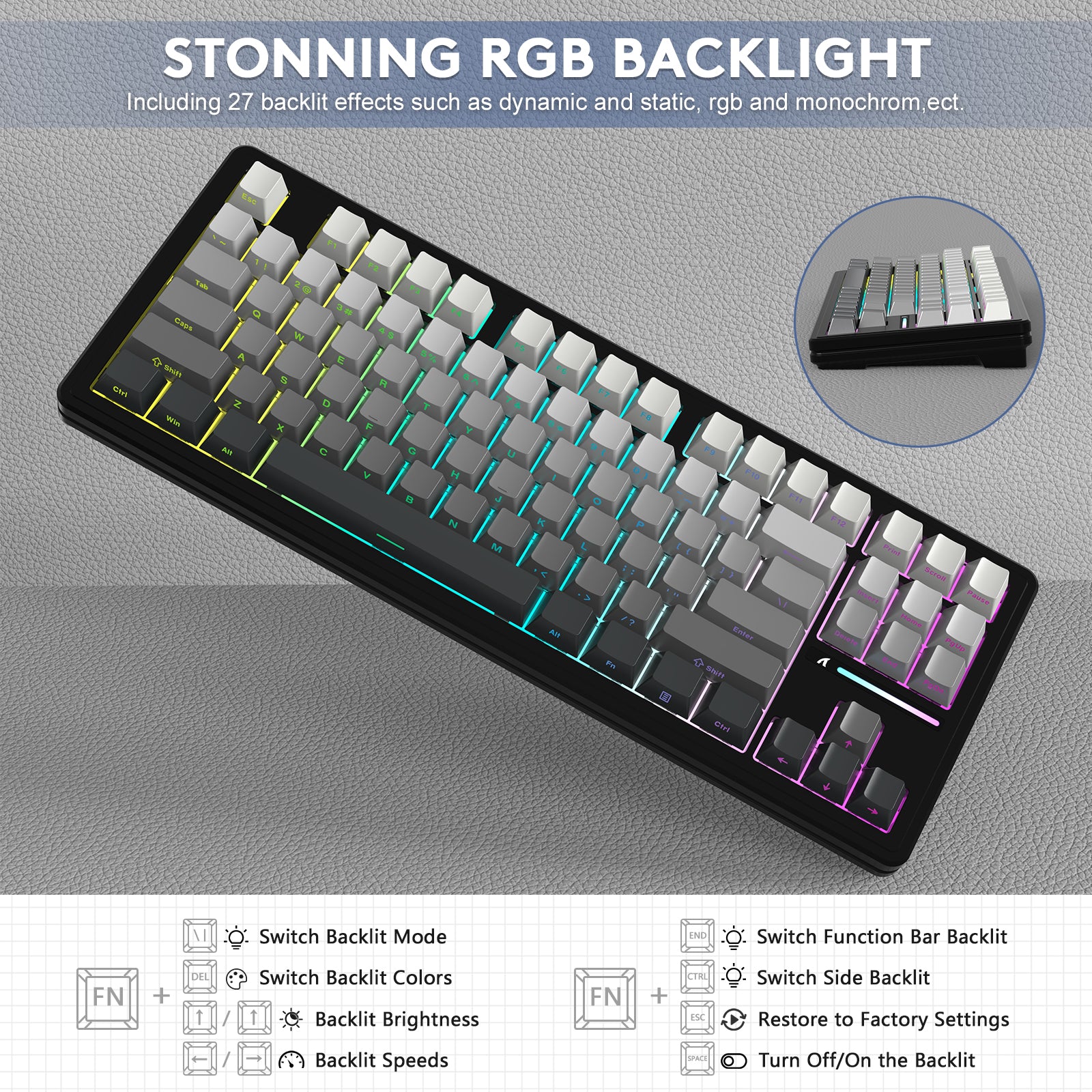 ATTACK SHARK M87PRO Kabellose mechanische Tastatur mit seitlich bedruckten PBT-Tastenkappen