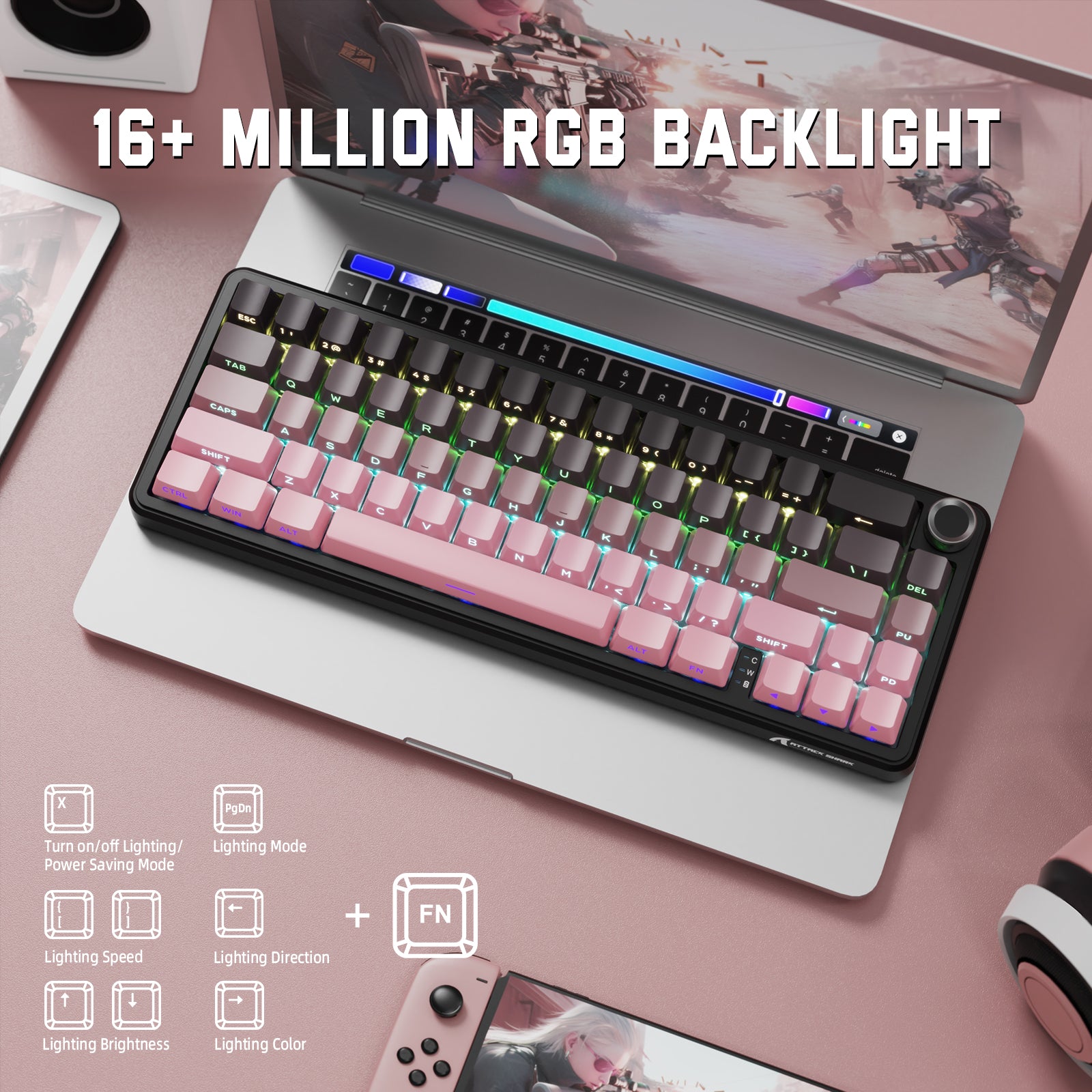 ATTACK SHARK X66 Wireless Mechanical Keyboard with Side Printed PBT Keycaps