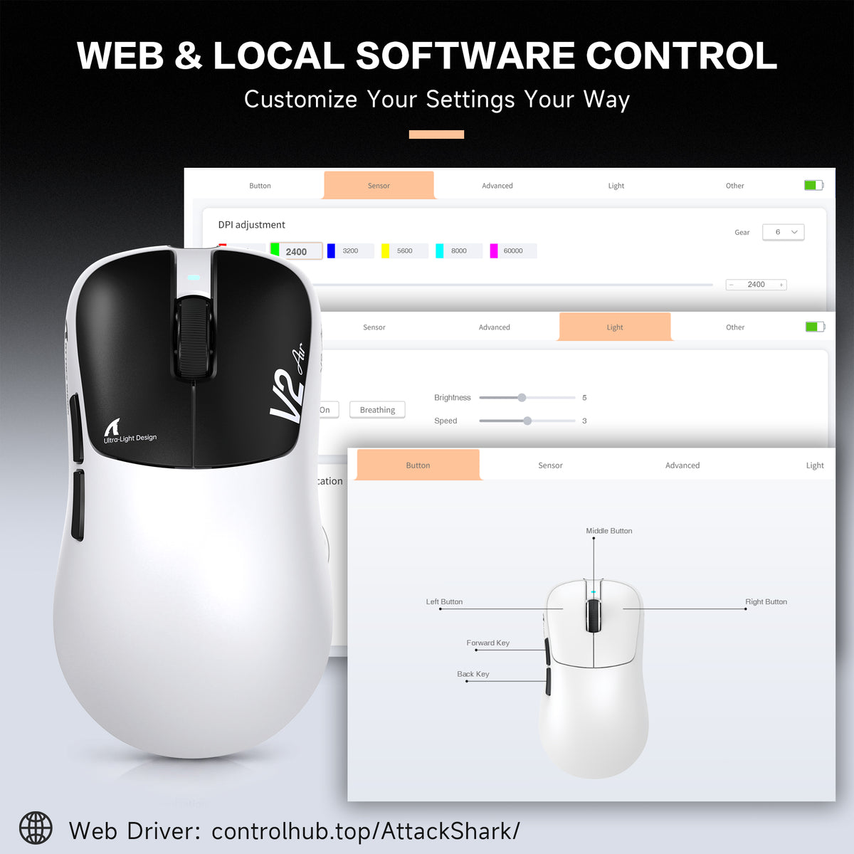 ATTACK SHARK V2 AIR PAW3955MAX Ergonomische kabellose Gaming-Maus