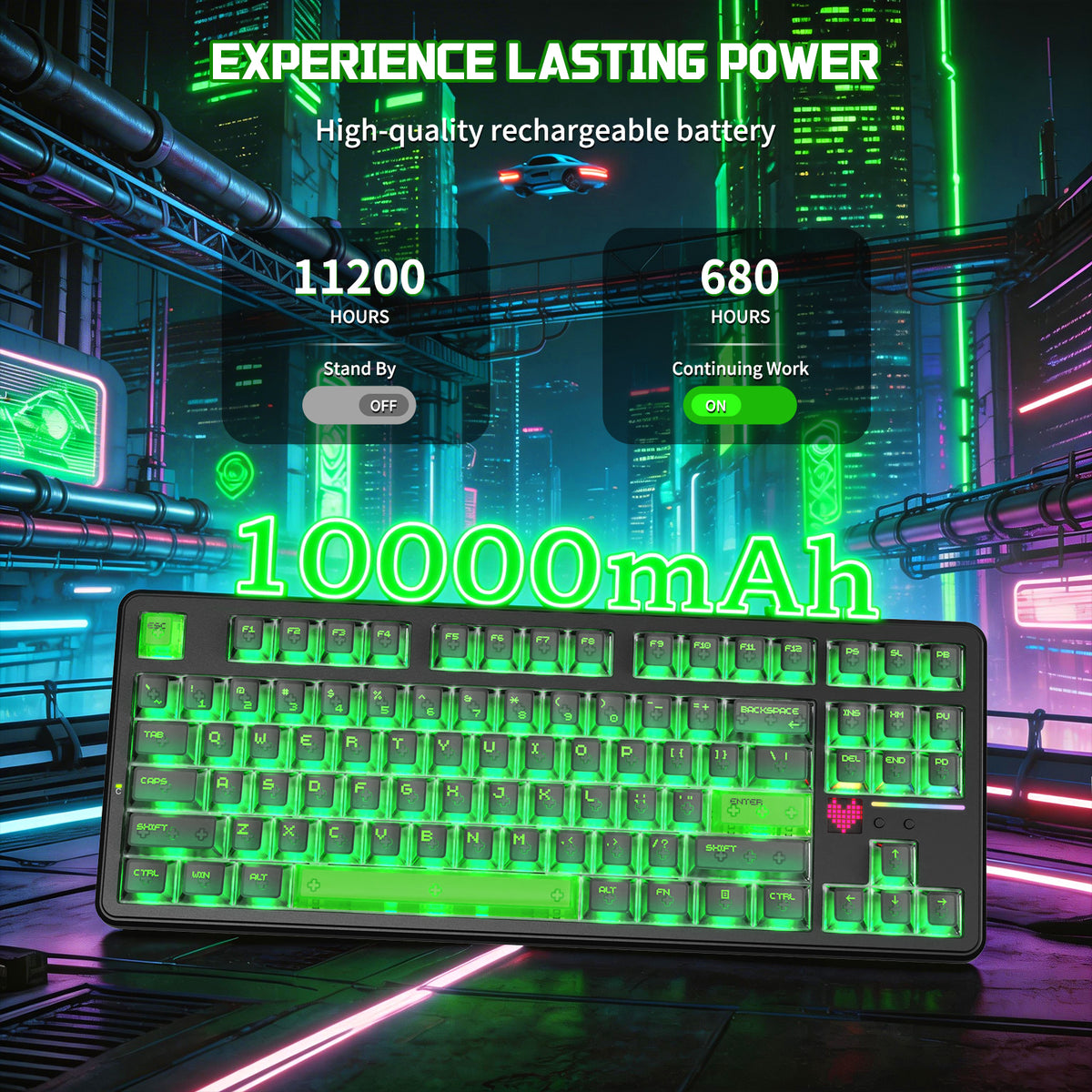 ATTACK SHARK X87 ULTRA wireless mechanical keyboard with 10000mAh battery and green RGB backlight