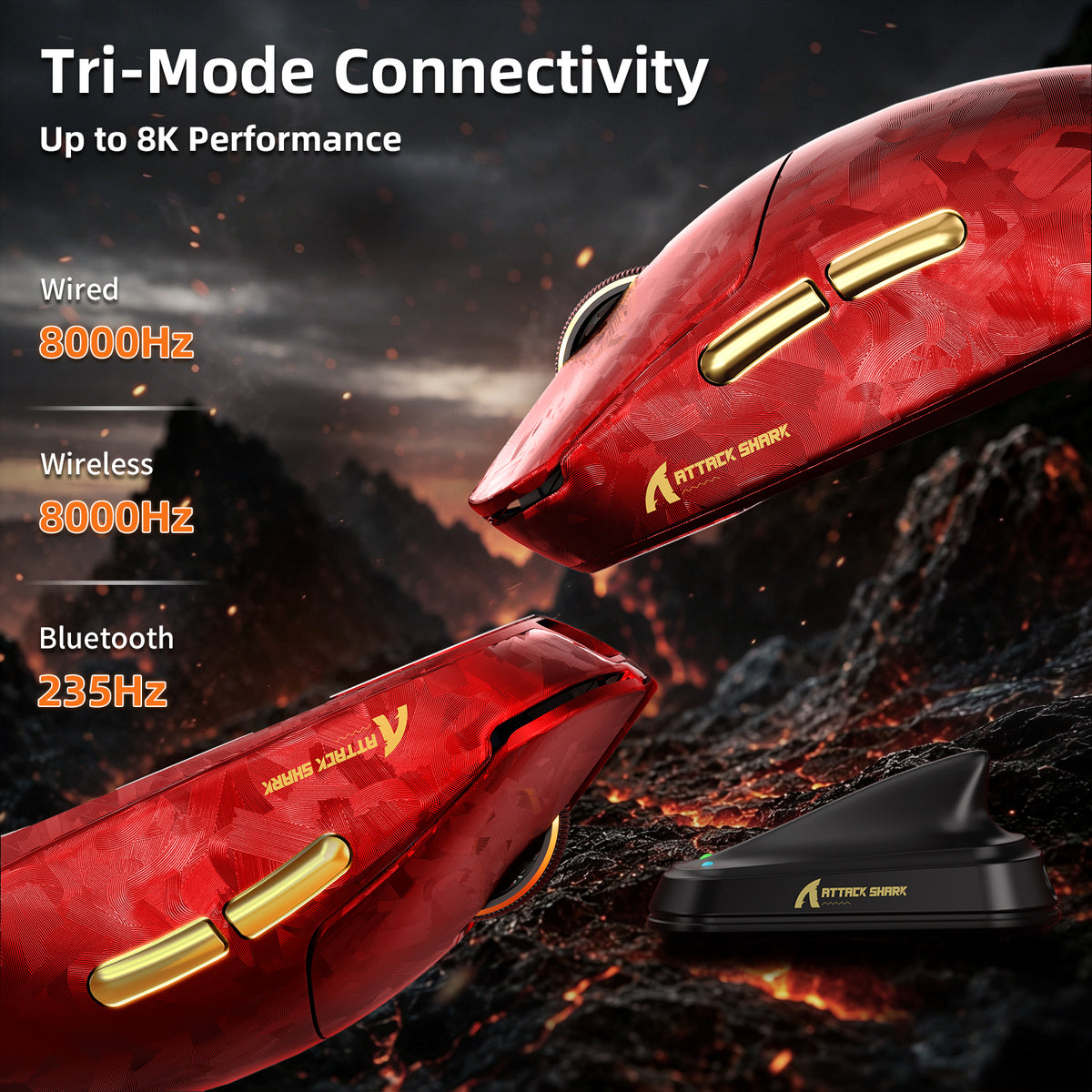 ATTACK SHARK RS3 ULTRA Carbonfaser Kabellose PAW3955MAX Gaming-Maus mit C06 Ultra LED-Kabel