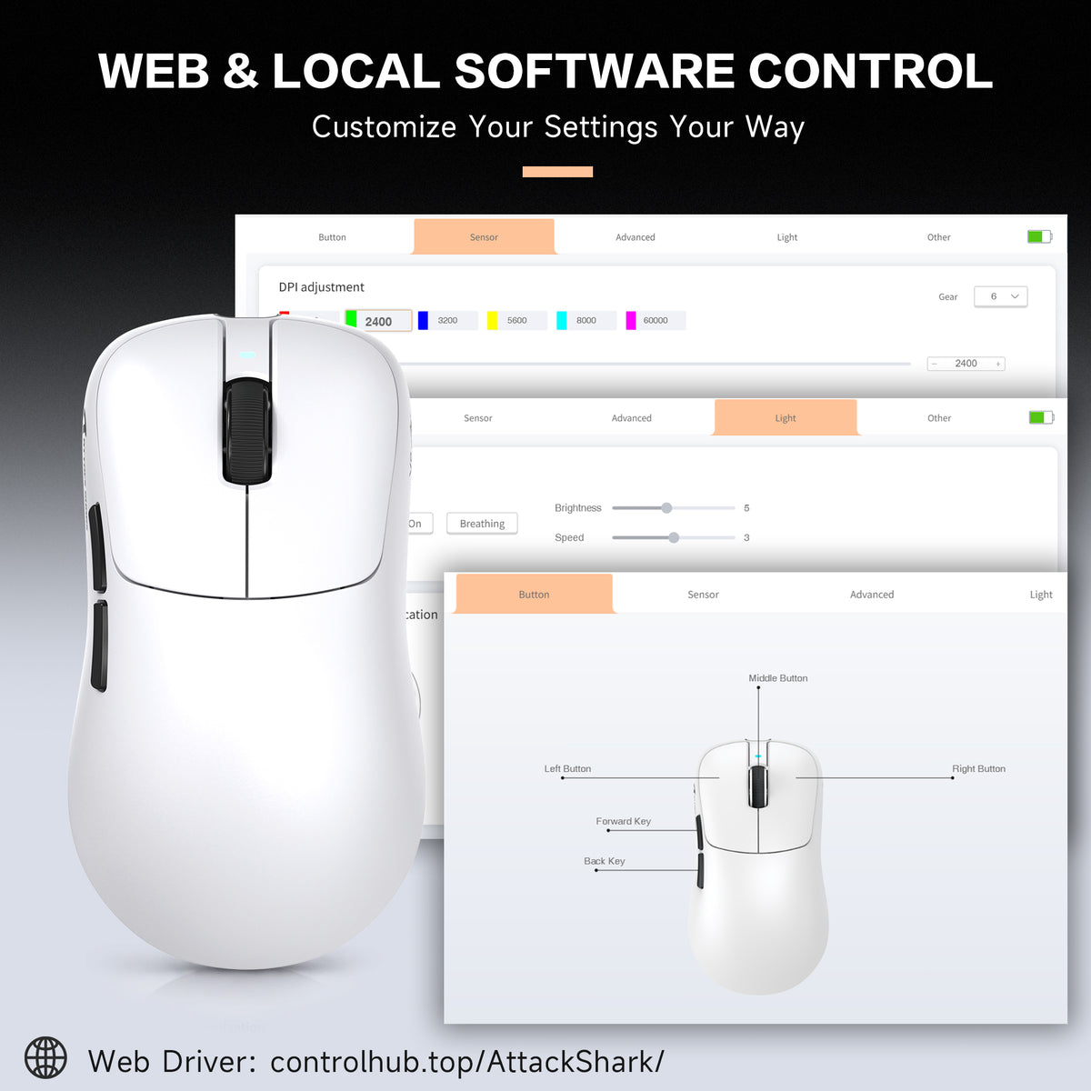 ATTACK SHARK V2 AIR PAW3955MAX Ergonomische kabellose Gaming-Maus