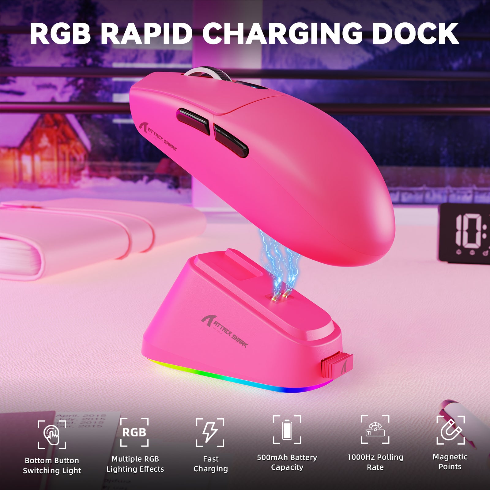 ATTACK SHARK G3PRO Kabellose Tri-Mode-Gaming-Maus mit Ladestation, 25.000 DPI, ultraleicht