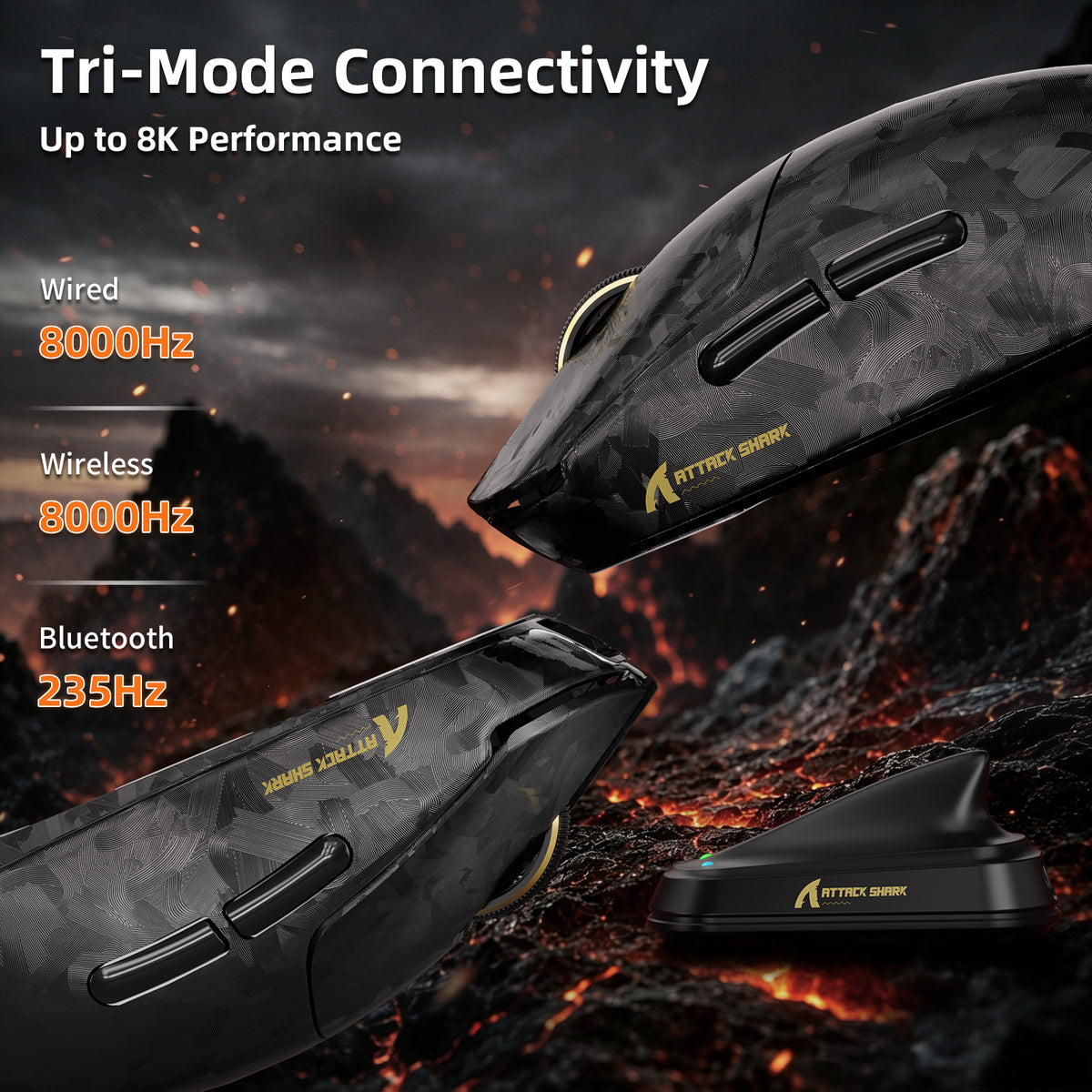 ATTACK SHARK RS3 ULTRA Carbonfaser Kabellose PAW3955MAX Gaming-Maus mit C06 Ultra LED-Kabel