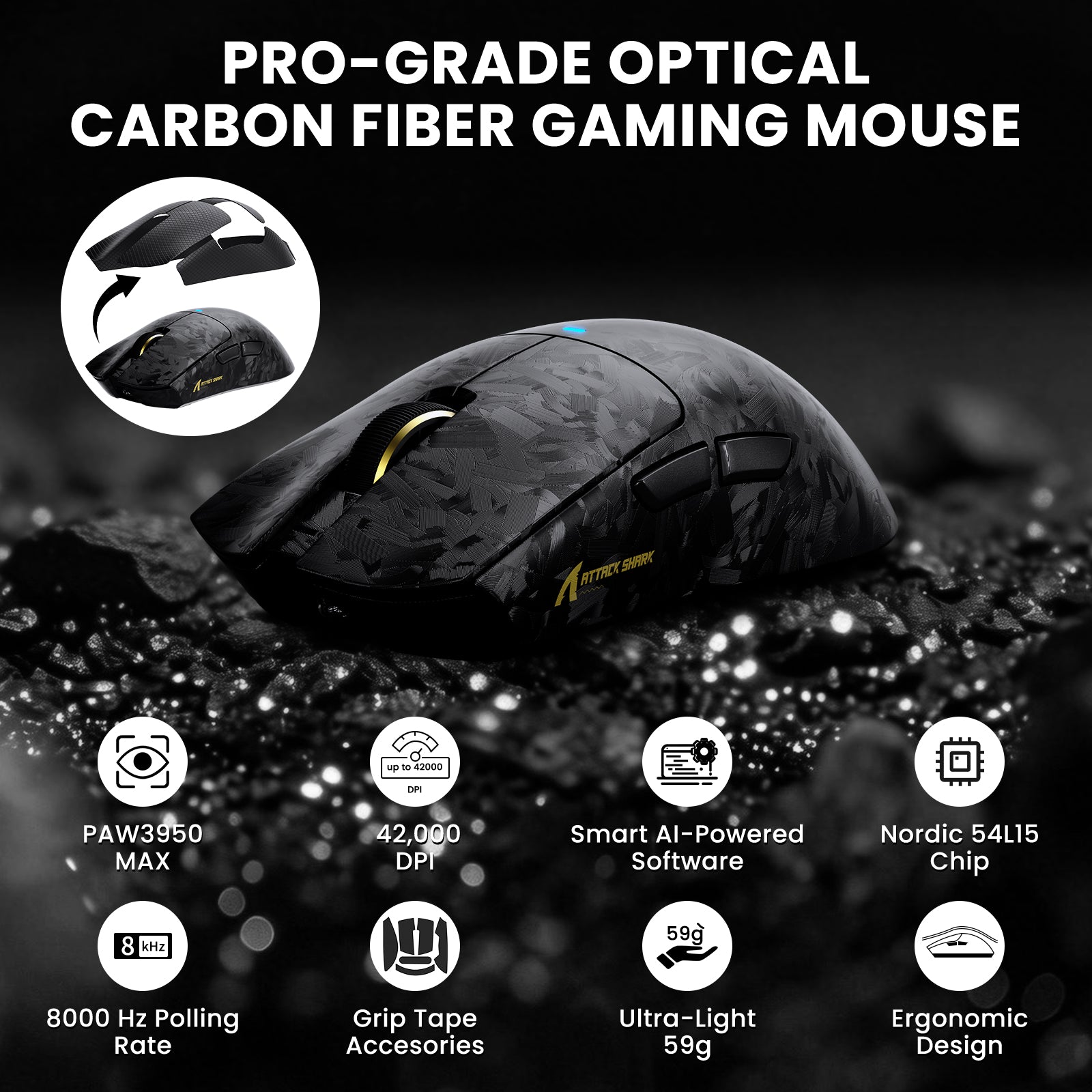 ATTACK SHARK R68 HE & X11 ULTRA Carbon Fiber Gaming-Bundle mit C01 ULTRA Spiralkabel