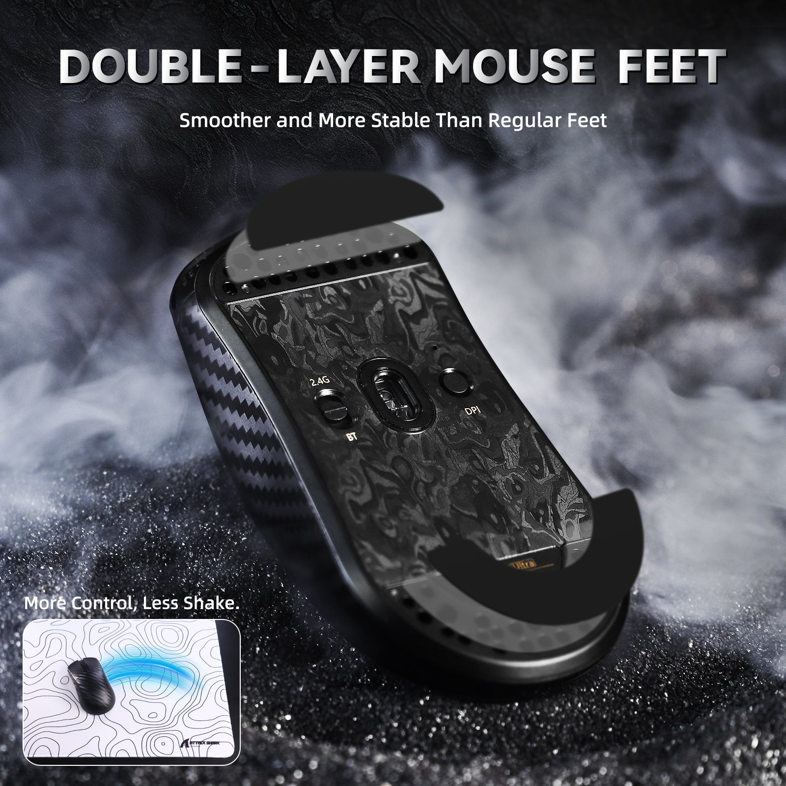 ATTACK SHARK R11 ULTRA Carbon Fiber Wireless 8K PAW3950MAX Gaming-Maus mit C06 Ultra LED-Kabel