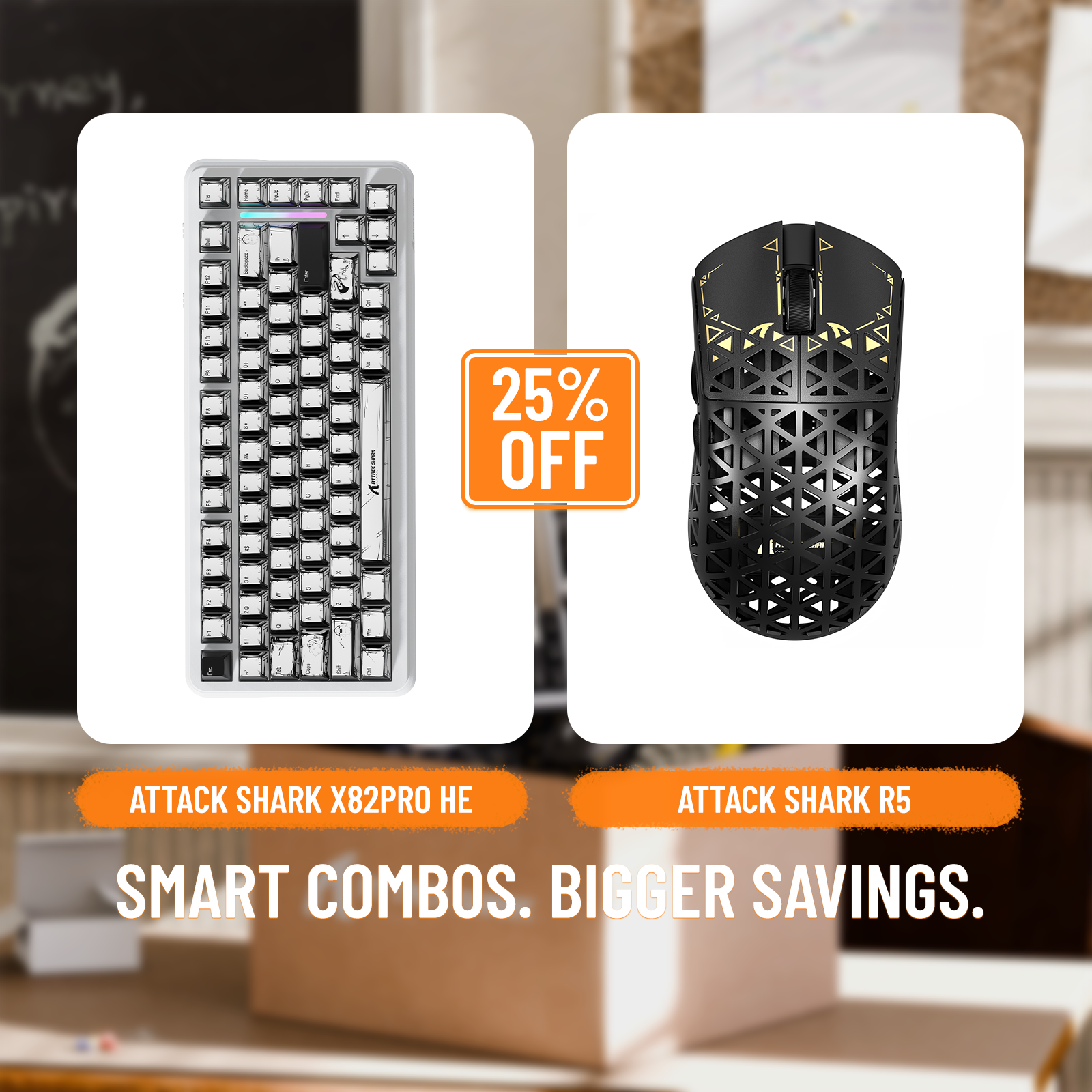 ATTACK SHARK X82PRO HE Rapid Trigger-Tastatur + R5 Carbon Fiber Wireless Gaming-Maus im Bundle
