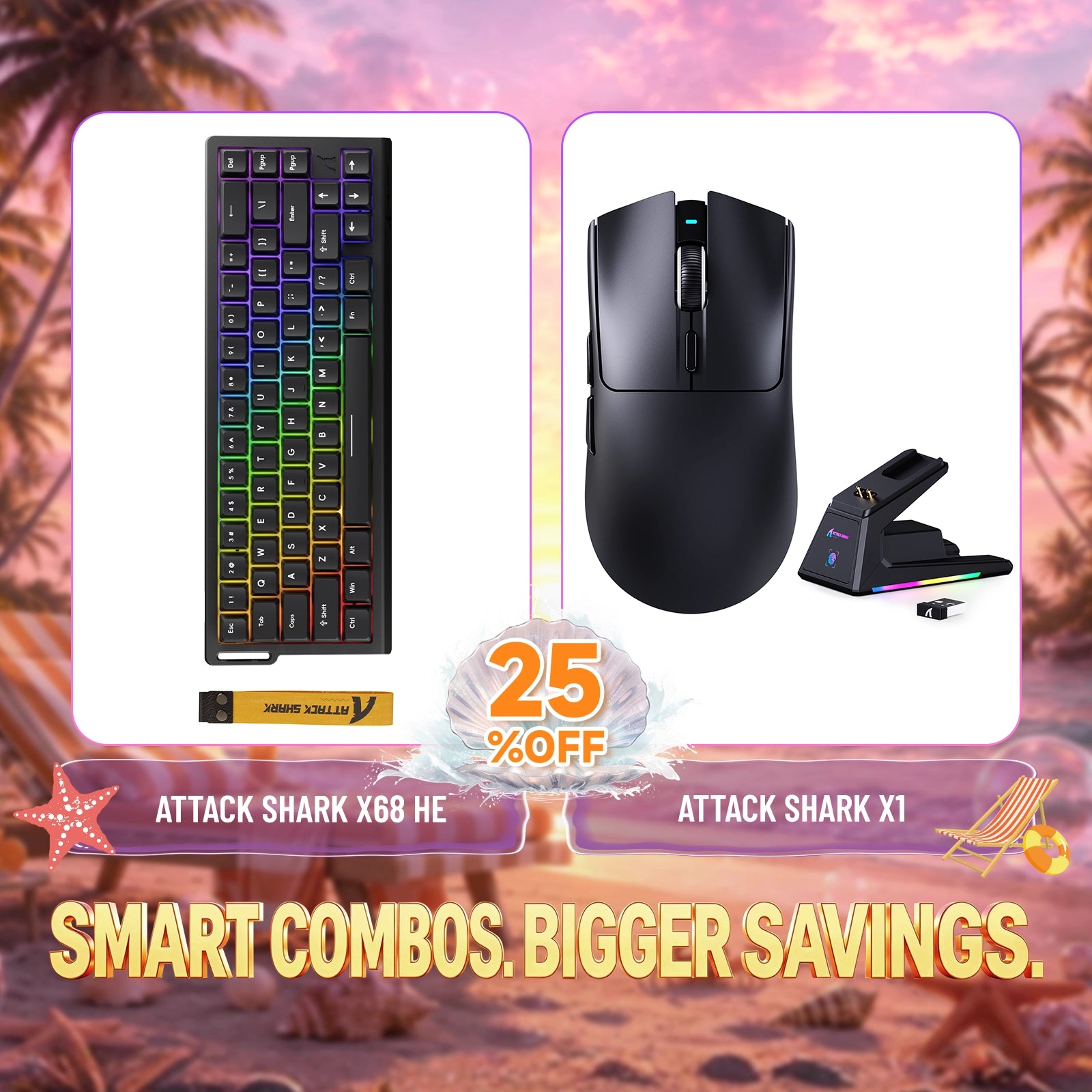 ATTACK SHARK X68HE Rapid Trigger Tastatur + X1 Kabellose Gaming-Maus Bundle