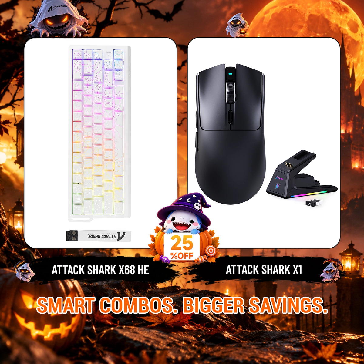 ATTACK SHARK X68HE Rapid Trigger Tastatur + X1 Kabellose Gaming-Maus Bundle