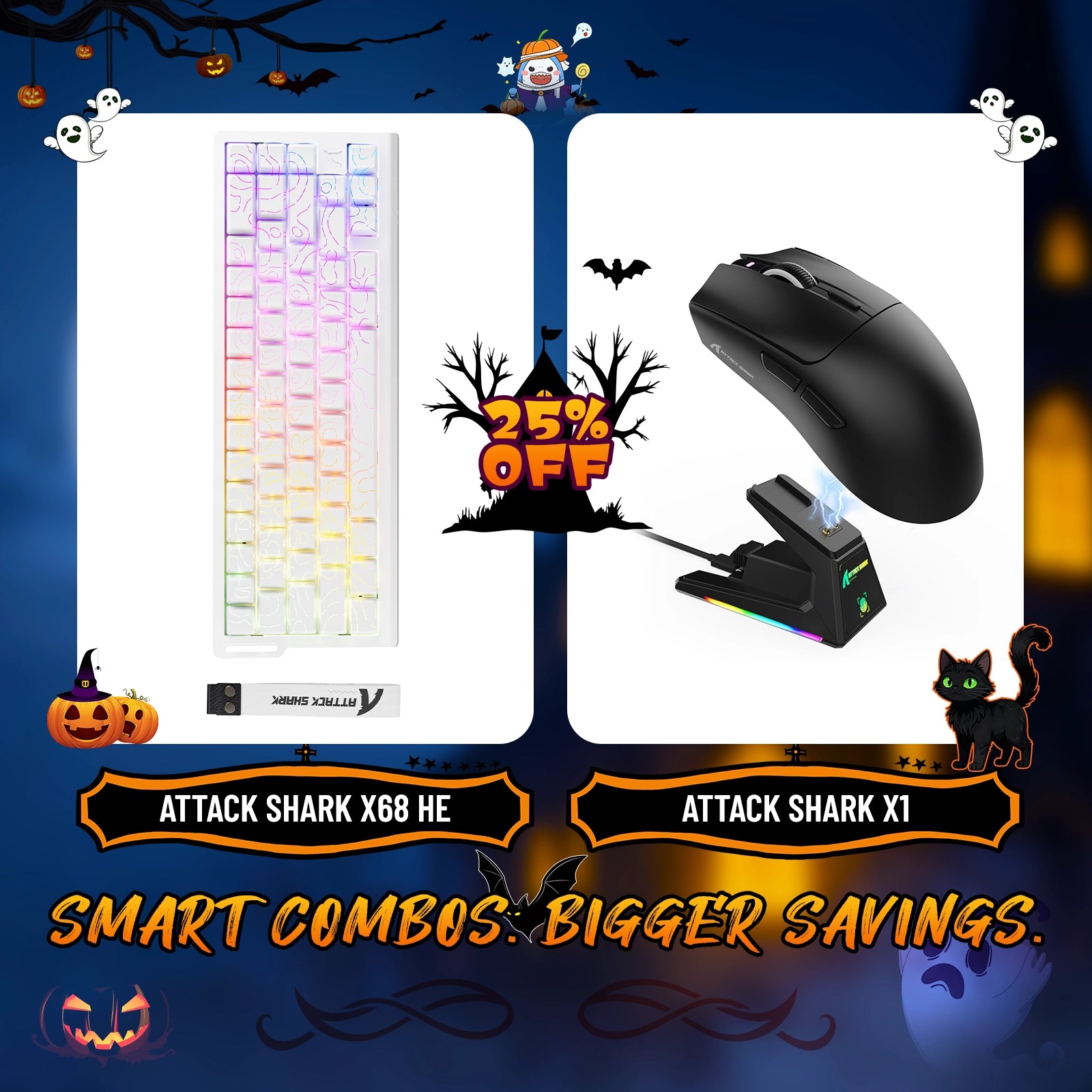 ATTACK SHARK X68HE Rapid Trigger Keyboard + X1 Wireless Gaming Mouse Bundle