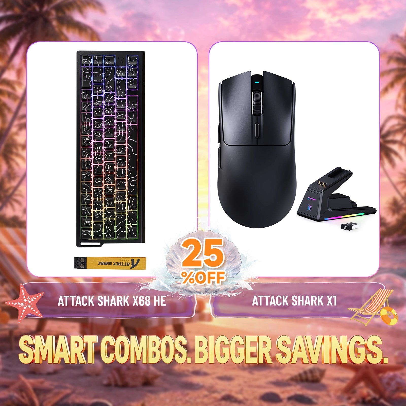 ATTACK SHARK X68HE Rapid Trigger Tastatur + X1 Kabellose Gaming-Maus Bundle