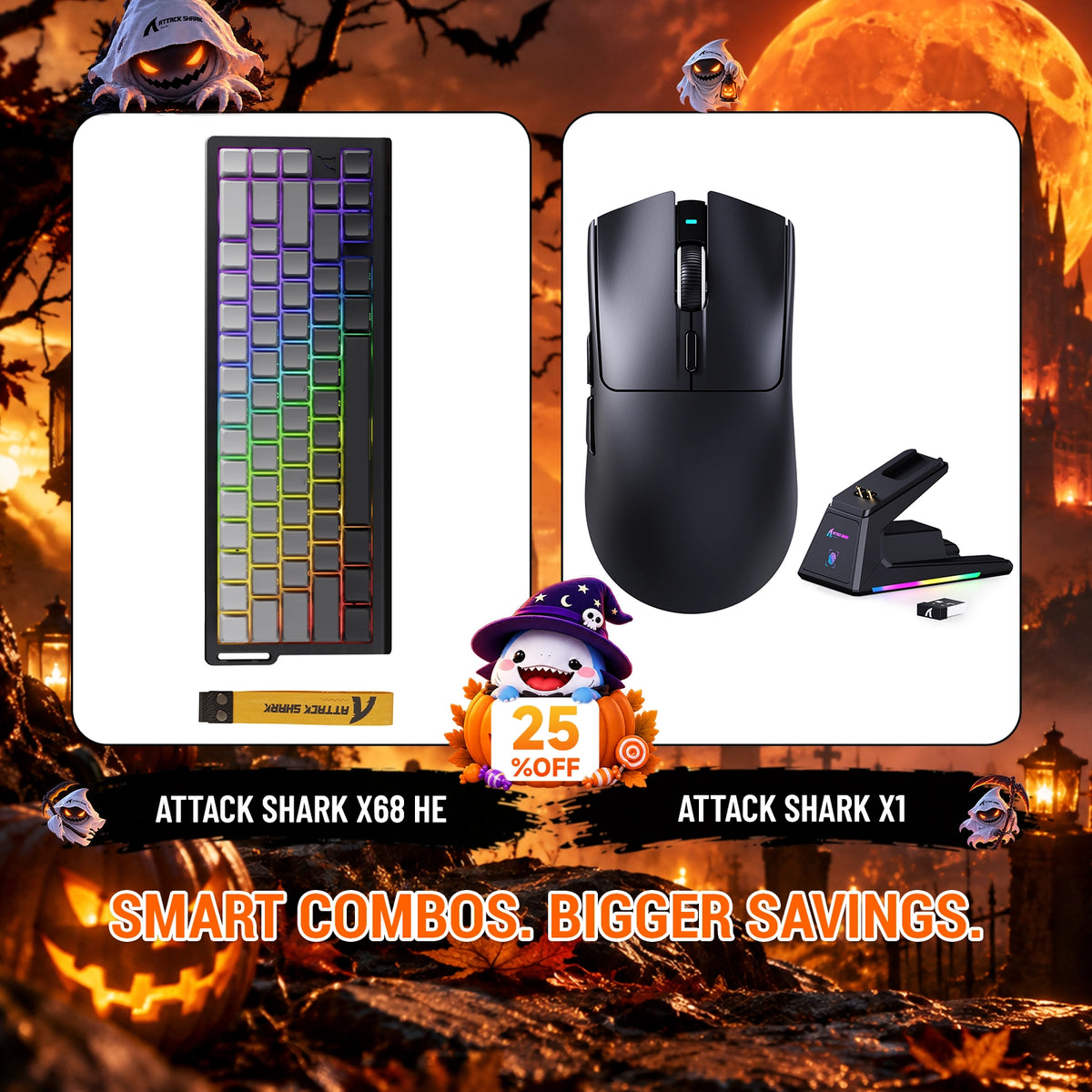 ATTACK SHARK X68HE Rapid Trigger Tastatur + X1 Kabellose Gaming-Maus Bundle