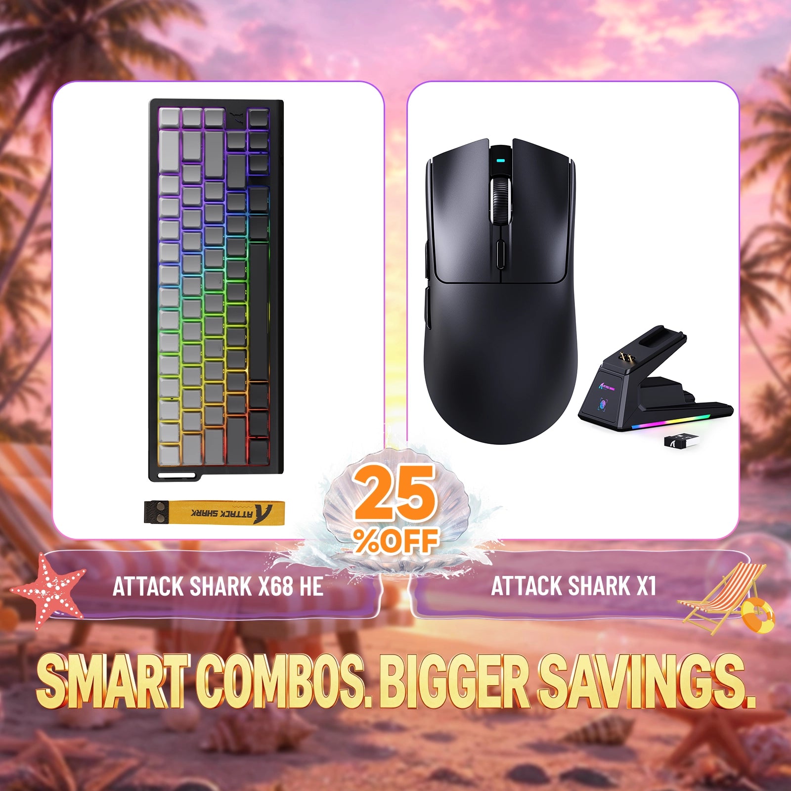 ATTACK SHARK X68HE Rapid Trigger Tastatur + X1 Kabellose Gaming-Maus Bundle