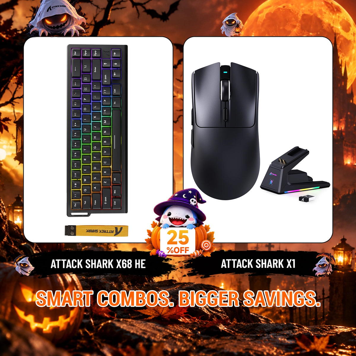 ATTACK SHARK X68HE Rapid Trigger Tastatur + X1 Kabellose Gaming-Maus Bundle